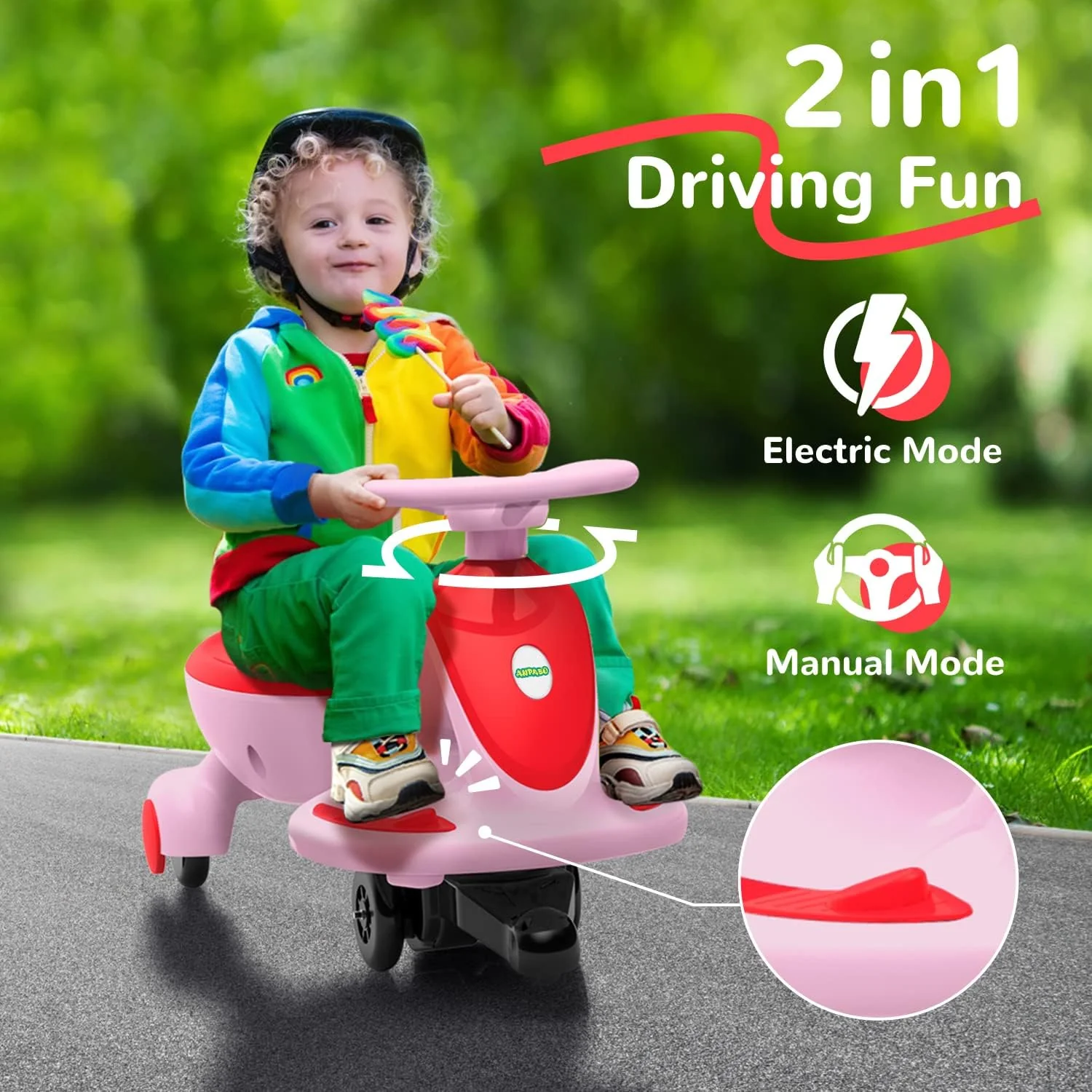 Electric Wiggle Car Ride On Toy, ANPABO 2 in 1 Wiggle Car with Rechargeable Battery and Pedal, Anti-Rollover Wheels with Colorful Lights, Swing Car for Toddlers and Kids Age 3 Years up - Image 12