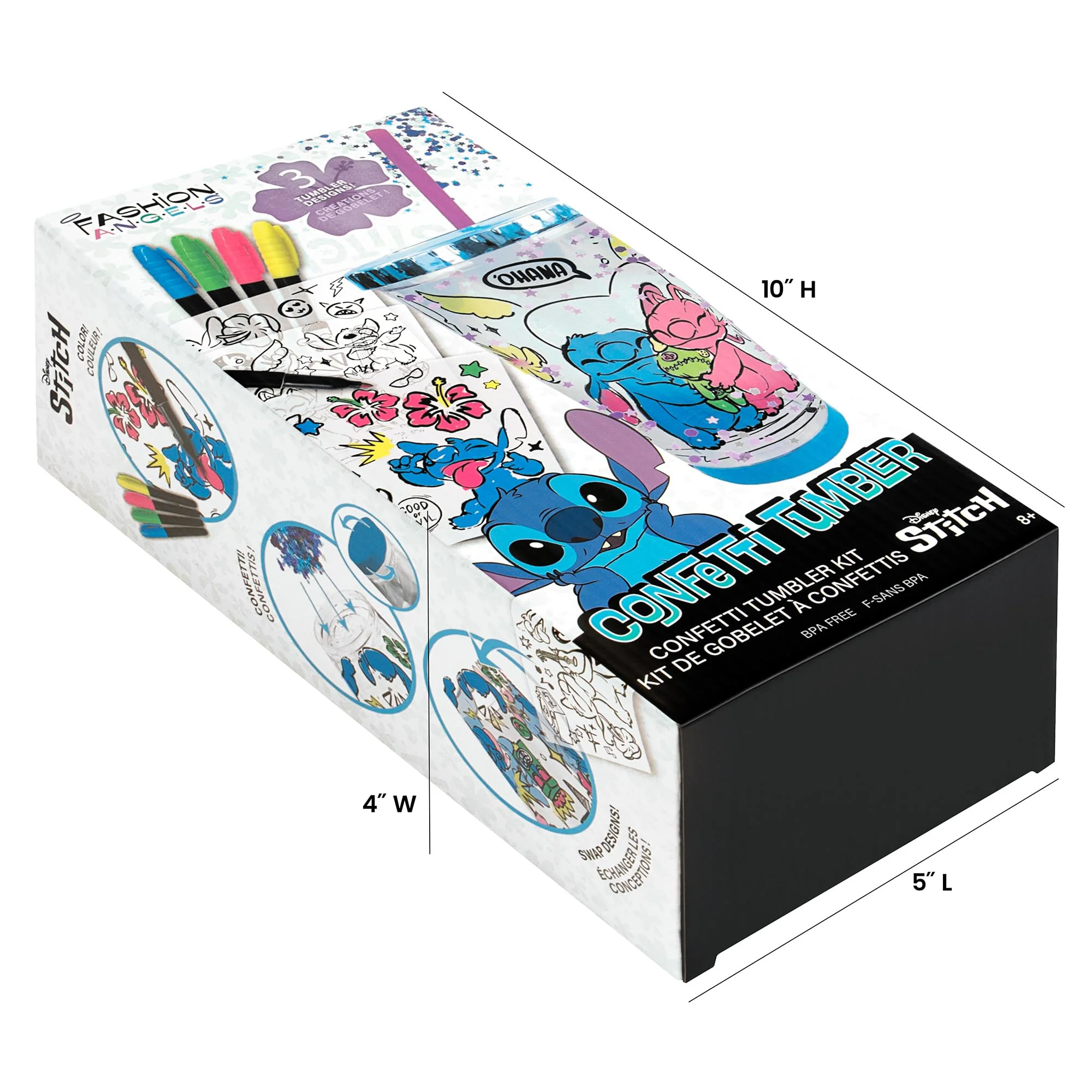 Fashion Angels Disney Stitch DIY Confetti Tumbler Design Kit, Includes BPA-Free 16 oz Tumbler, 3 Coloring Inserts, 4 Markers, Confetti & Straw, for Ages 8+ - Image 3