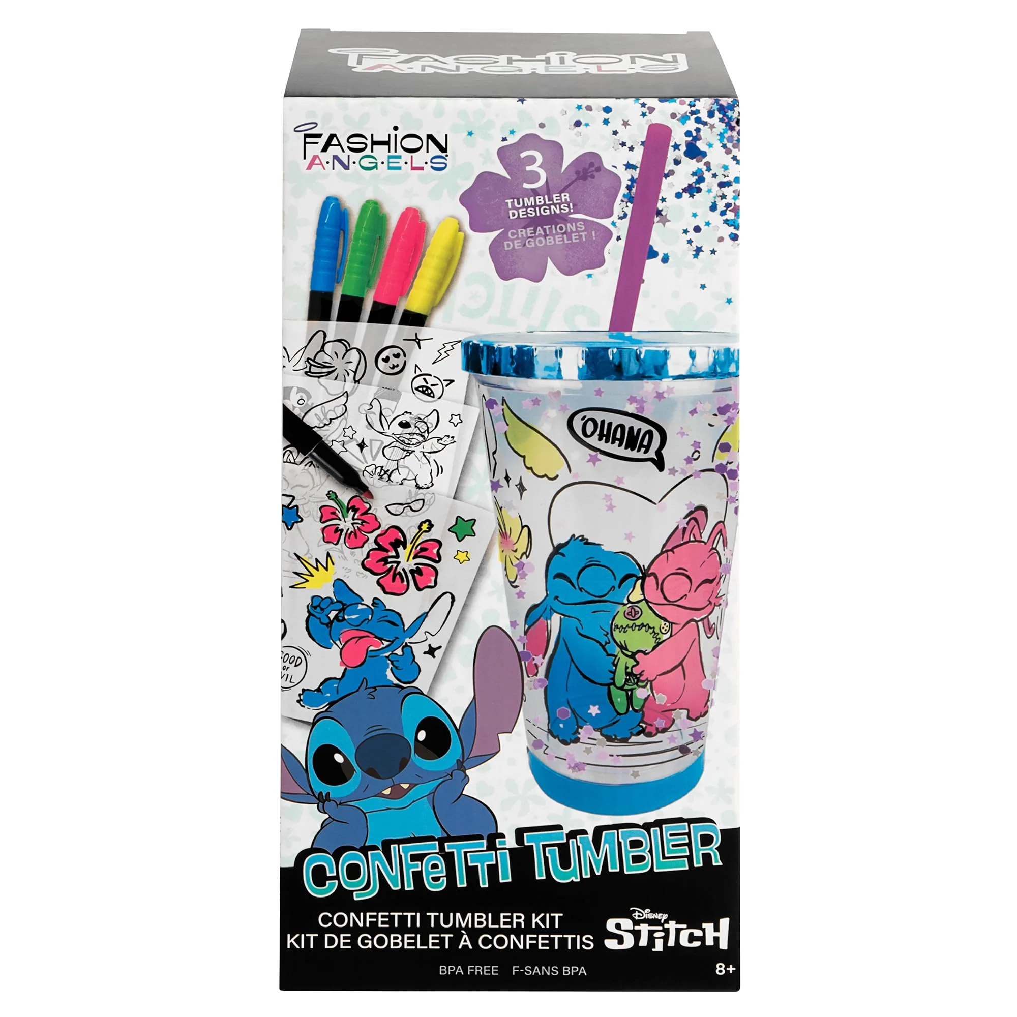 Fashion Angels Disney Stitch DIY Confetti Tumbler Design Kit, Includes BPA-Free 16 oz Tumbler, 3 Coloring Inserts, 4 Markers, Confetti & Straw, for Ages 8+ - Image 4