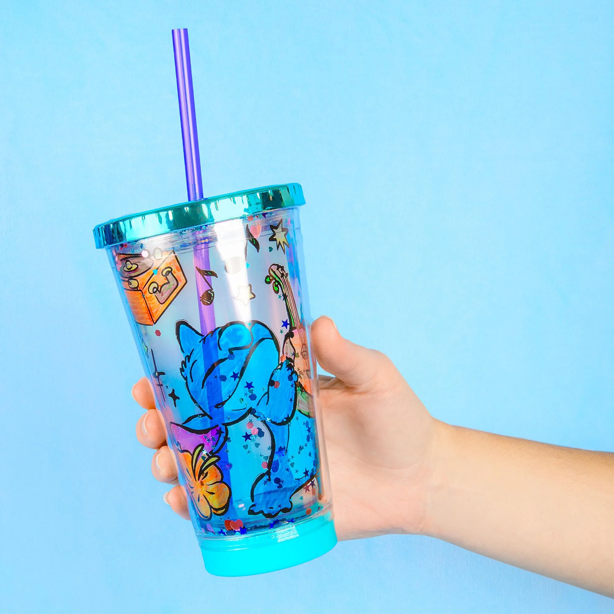 Fashion Angels Disney Stitch DIY Confetti Tumbler Design Kit, Includes BPA-Free 16 oz Tumbler, 3 Coloring Inserts, 4 Markers, Confetti & Straw, for Ages 8+ - Image 6