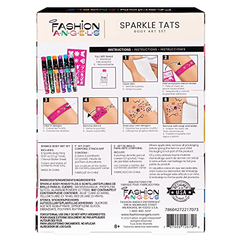 Fashion Angels Sparkle Tats Body Art Set - Temporary Tattoo Pens, Washable & Shimmery Tattoo Body Ink, 6 Tattoo Body Markers Set with Stencil Stickers for Kids 8+ - Image 7