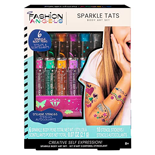 Fashion Angels Sparkle Tats Body Art Set - Temporary Tattoo Pens, Washable & Shimmery Tattoo Body Ink, 6 Tattoo Body Markers Set with Stencil Stickers for Kids 8+ - Image 8