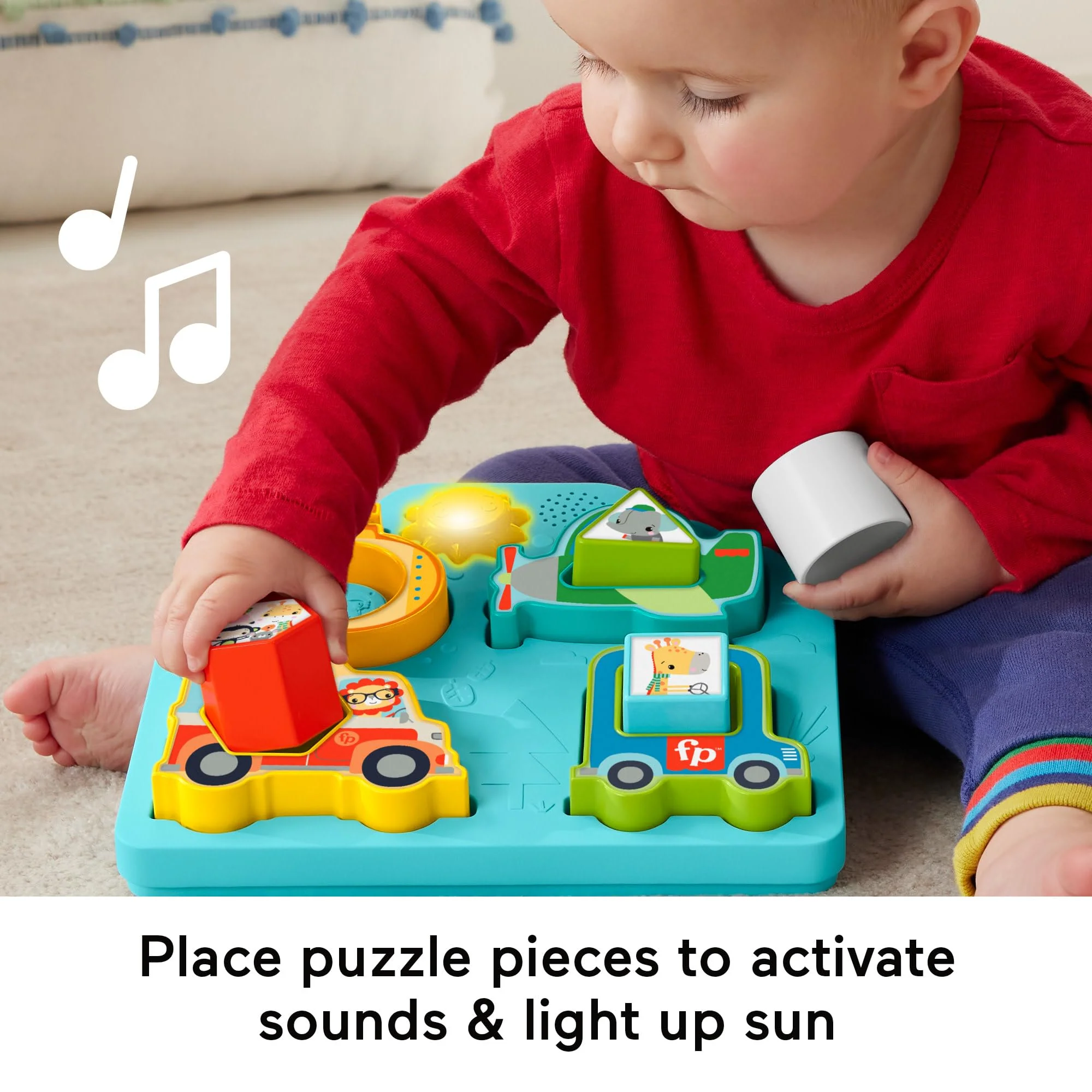 Fisher-Price Baby Sorting Toy Shapes & Sounds Vehicle Puzzle with Music & Lights for Fine Motor Play, Ages 9M+ - Image 5