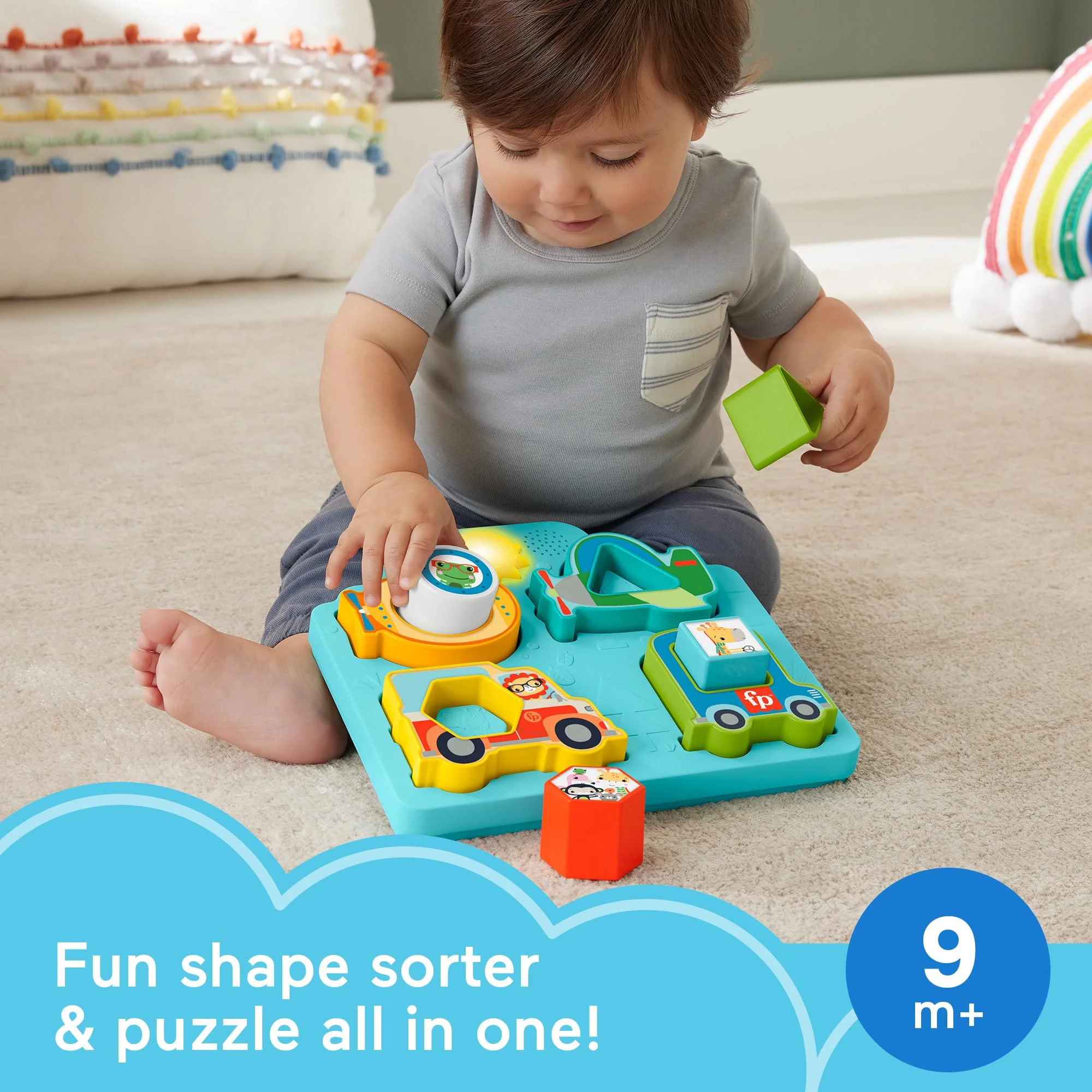 Fisher-Price Baby Sorting Toy Shapes & Sounds Vehicle Puzzle with Music & Lights for Fine Motor Play, Ages 9M+ - Image 6