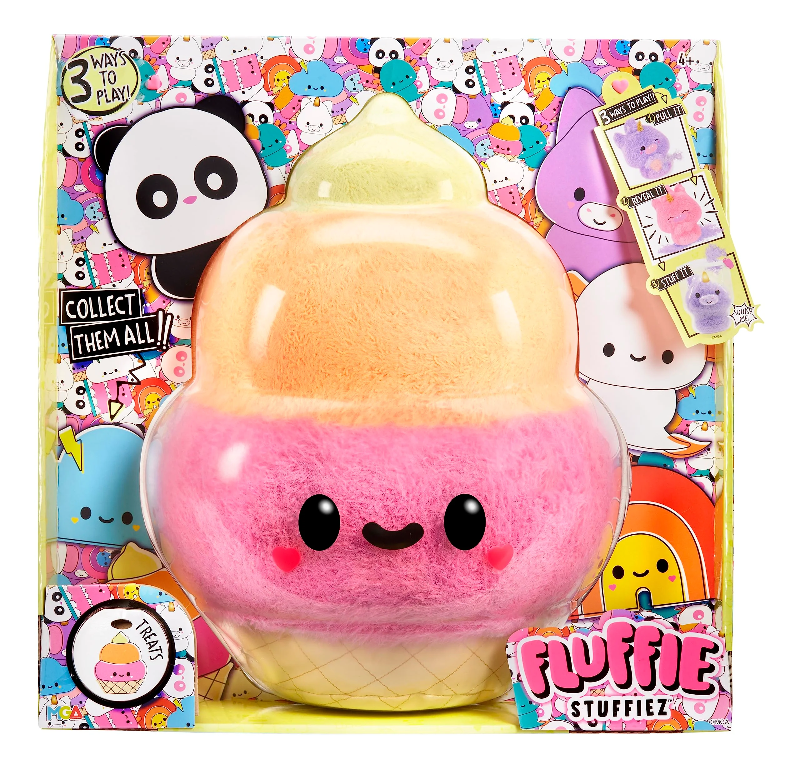 Fluffie Stuffiez Ice Cream Large Collectible Feature Plush 11" - Surprise Reveal Unboxing with Huggable ASMR Fidget DIY Fur Pulling, Ultra Soft Fluff