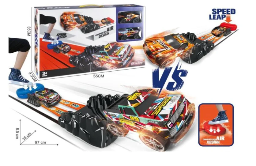Foot pump launch track racing set