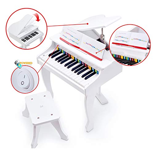 Piano, Hape Deluxe White Grand | Thirty Key Piano Toy with Stool, Electronic Keyboard Musical Toy Set - Image 6