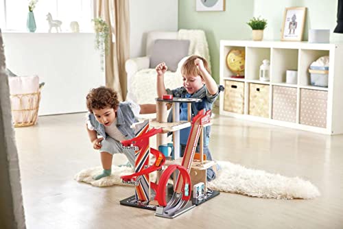 Garage Kids Wooden Toy, Hape Gearhead Stunt Car Parking Garage Playset w/ Elevator and 2 Exit Tracks, Detachable Loop - Image 8