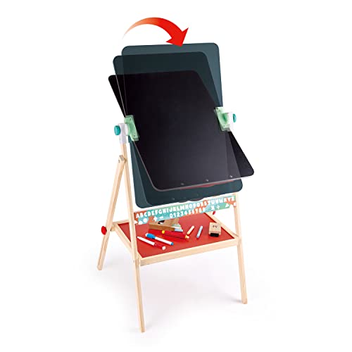 Hape Standing Flip Flat 2 Sided Kids Artwork Easel with Chalk Blackboard and Marker Whiteboard, Includes 4 Chalks, 2 Marker Pens, and One Board Rubber - Image 5