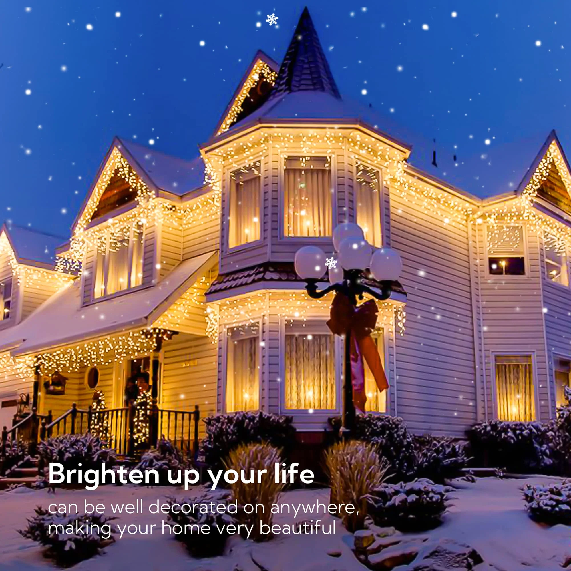 32 FT 360 LED Christmas Icicle Lights Outdoor Waterproof, 8 Modes Plug in Curtain String LIghts With 60 Drops,Christmas Lights for Wedding, Party ,Bedroom, Home, Garden ,Wall Decorations(Warm White) - Image 8