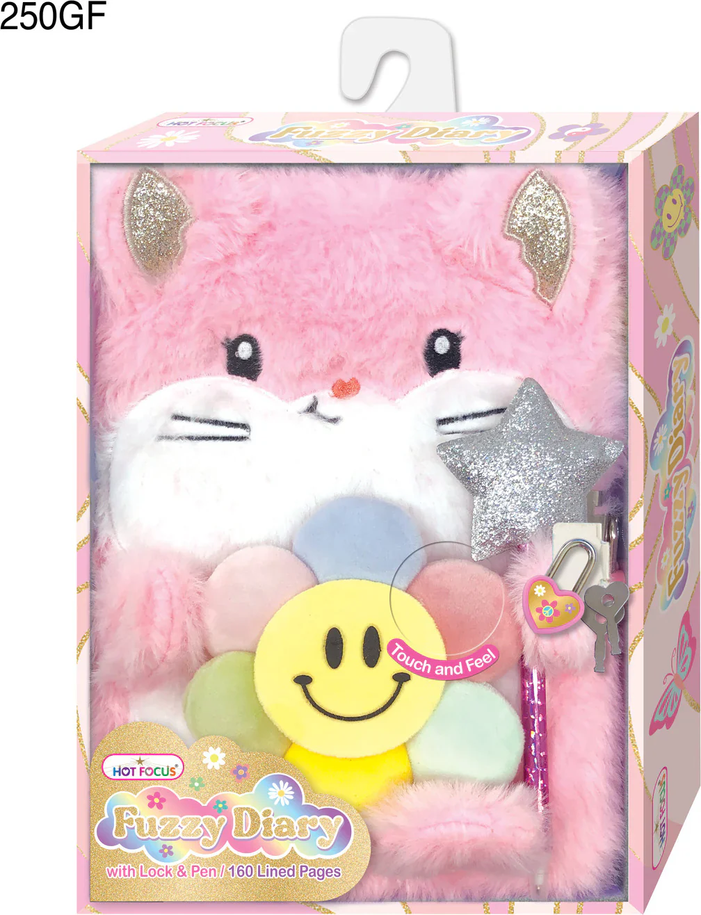 Hot Focus Fuzzy Diary With Flower -Themed Design, Lock and Pen