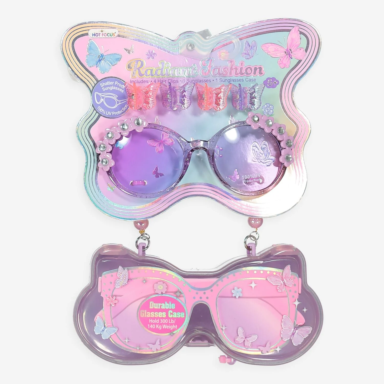 Hot Focus Radiant Fashion Sunglasses With Case And Hair Clips