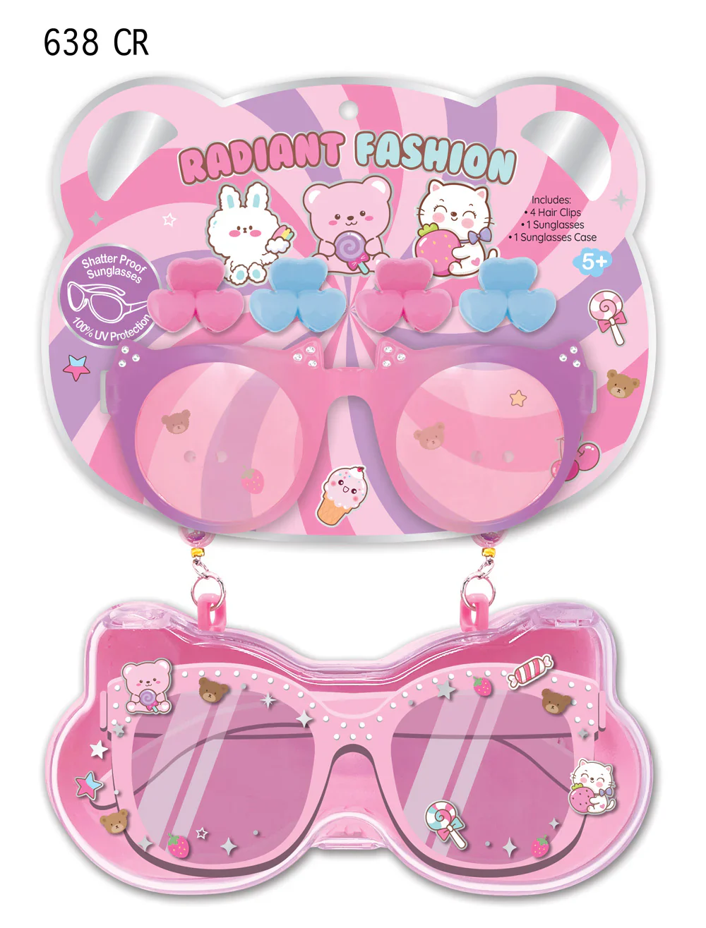 Hot Focus, Radiant Fashion Sunglasses With Case and Hair Clips