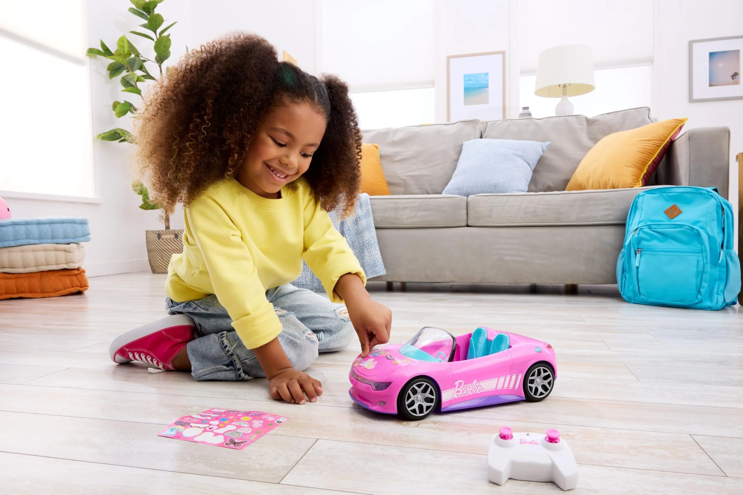 Hot Wheels Barbie RC Toy Car, Remote-Control Pink Convertible, Can Hold 2 Barbie Fashion Dolls & Trunk Opens for Storage - Image 6