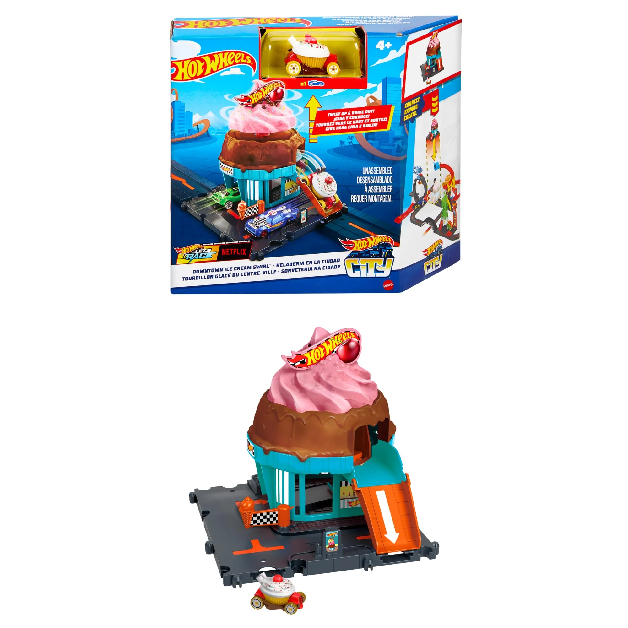 Hot Wheels Toy Car Playset, Downtown Ice Cream Swirl