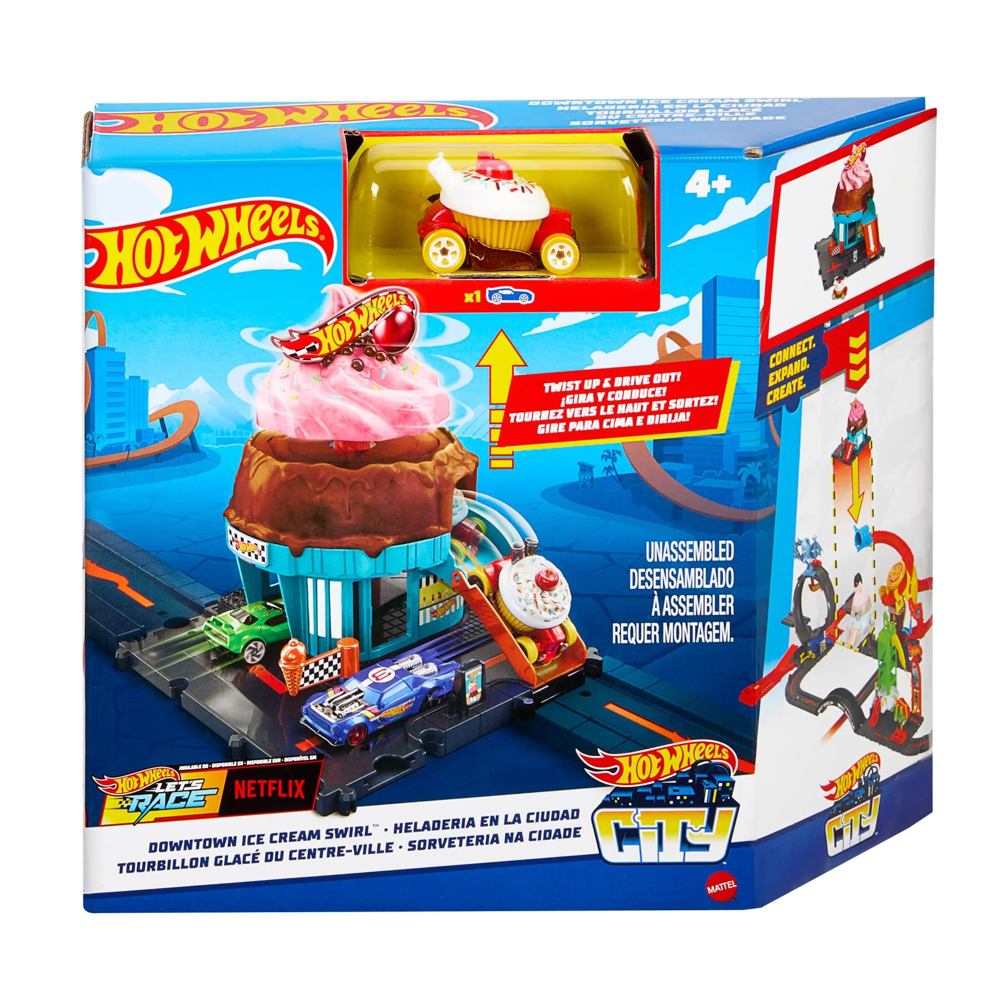 Hot Wheels Toy Car Playset, Downtown Ice Cream Swirl - Image 2