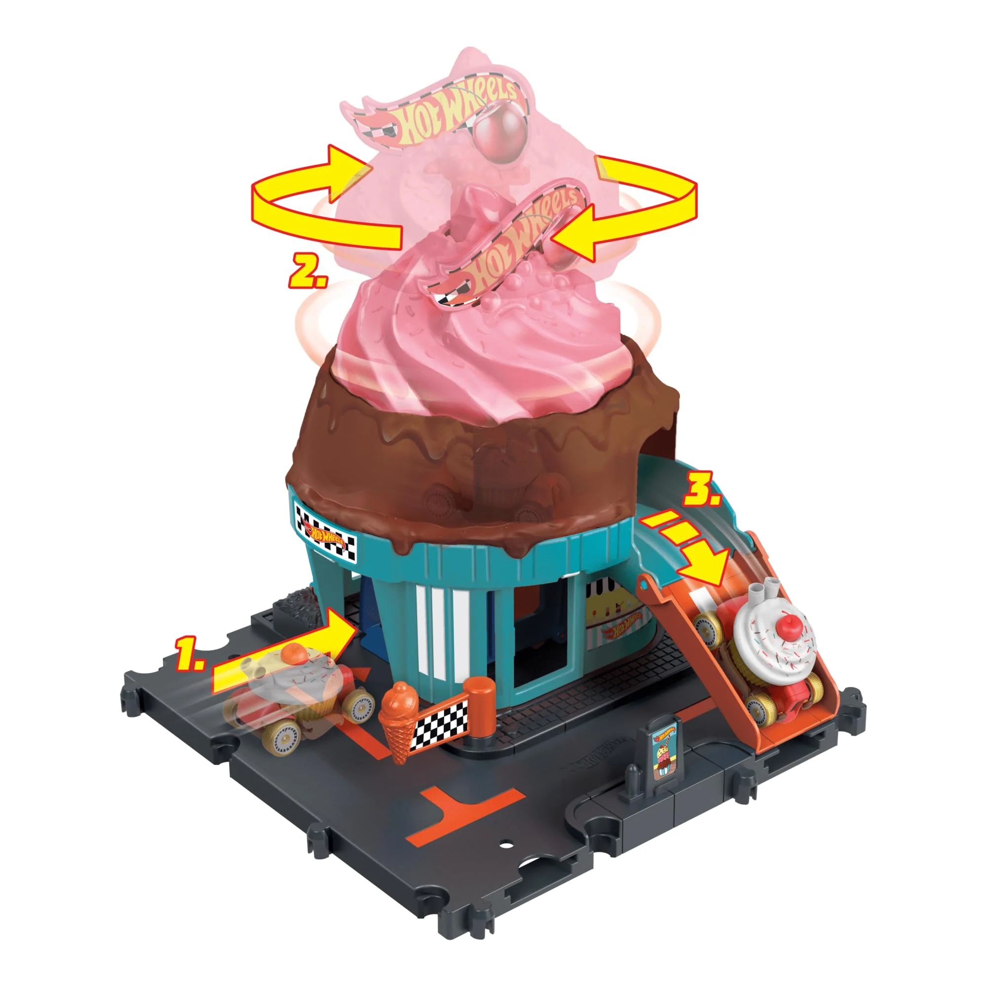Hot Wheels Toy Car Playset, Downtown Ice Cream Swirl - Image 4