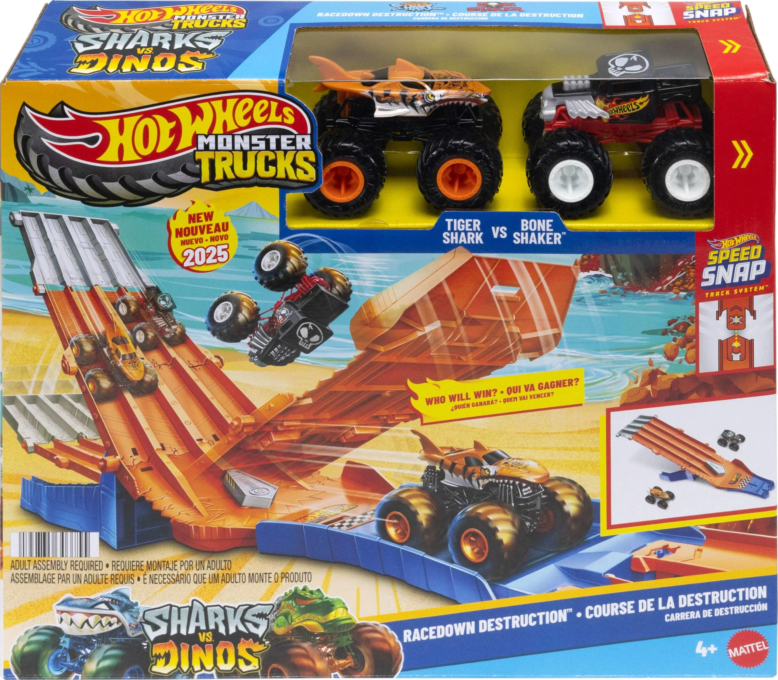 Hot Wheels Monster Truck! Survival Race! Ride On Toy Playset with 2 Mini Cars for Ages 4+ Orange - Image 2