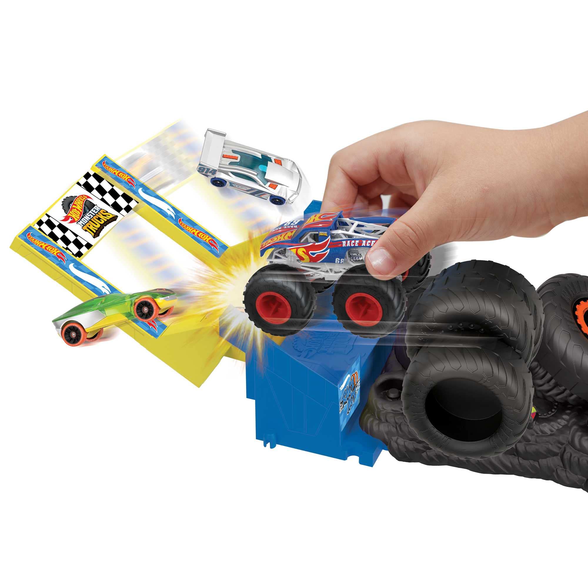 Hot Wheels Monster Trucks Arena Smashers Race Ace Smash Race Challenge Playset with 1:64 Scale Race Ace Toy Truck and 1 Crushable Car - Image 4