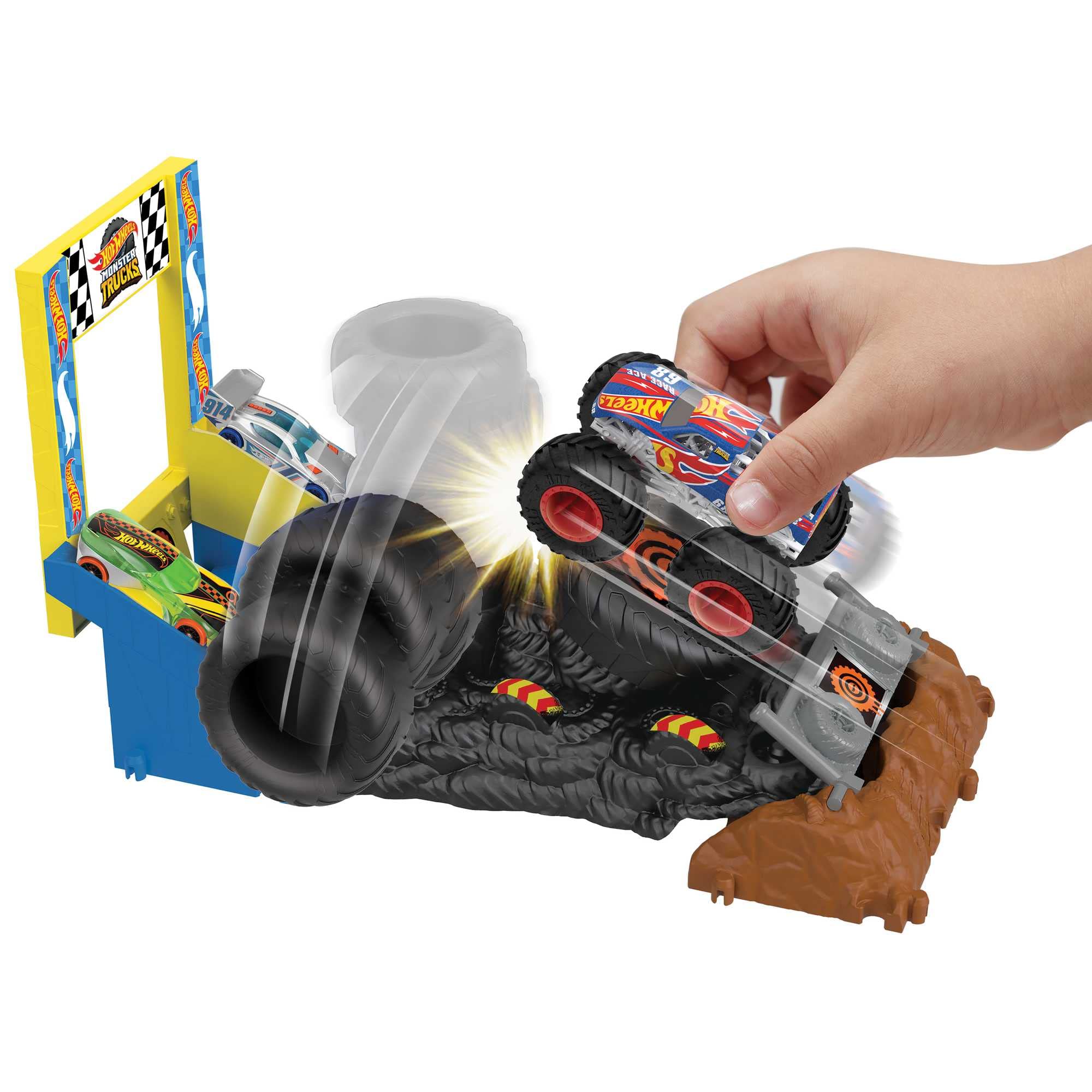 Hot Wheels Monster Trucks Arena Smashers Race Ace Smash Race Challenge Playset with 1:64 Scale Race Ace Toy Truck and 1 Crushable Car - Image 5