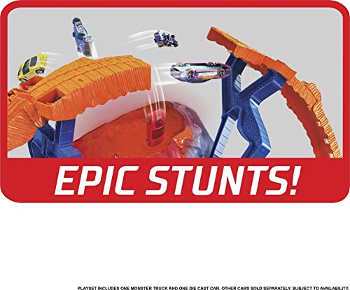 Hot Wheels Monster Trucks, T-Rex Volcano Playset with Lights and Sounds, Includes 1:64 Scale Race Ace Monster Truck and 1:64 Scale Die-Cast Toy Car - Image 3
