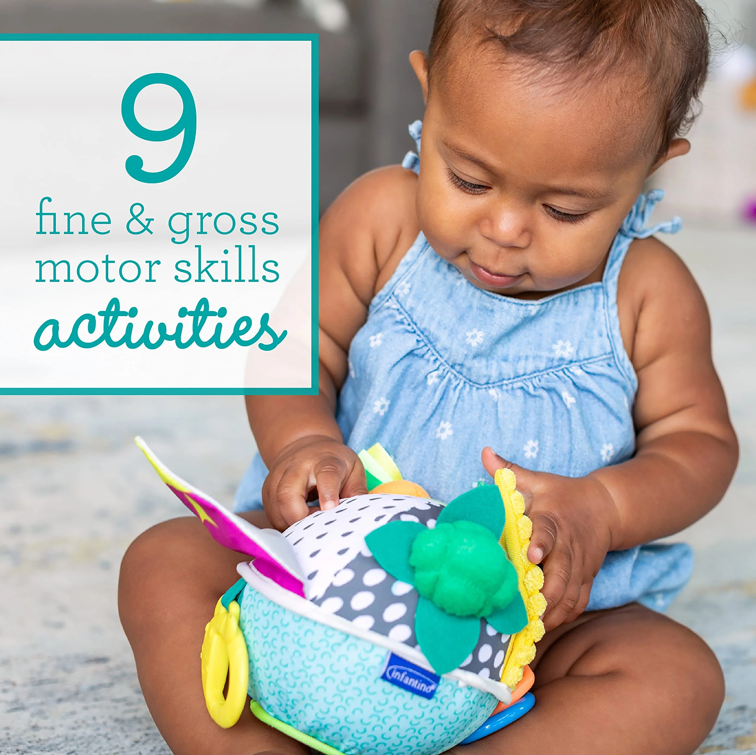 Infantino Busy Lil’ Sensory Ball - 9 Activities, Teether, Selfie Mirror, Rattle Sounds, Encourages Fine and Gross Motor Skill Development, for Babies 3M+ - Image 3