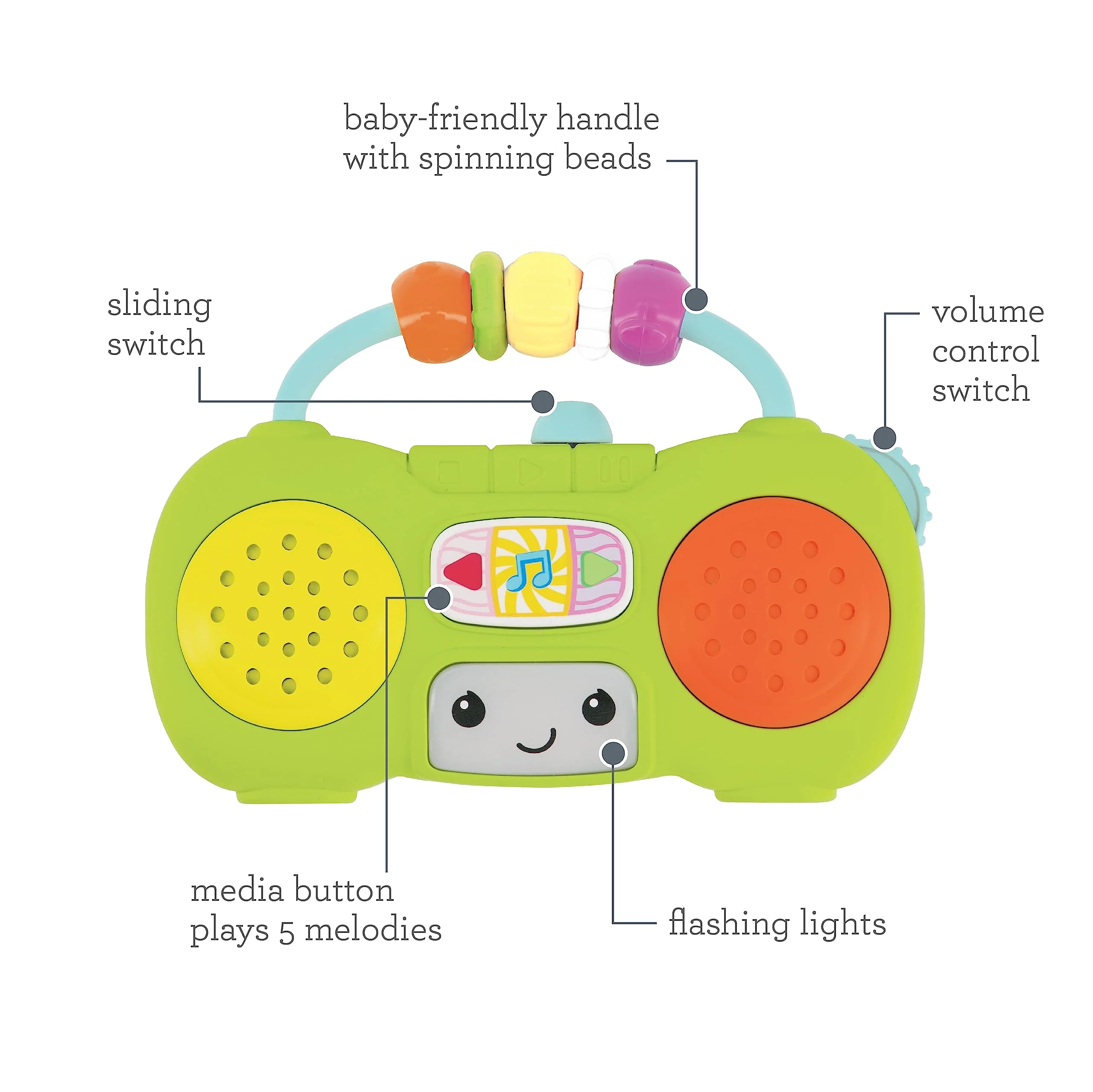 Infantino Music & Light Pretend Mini Boombox - Fine Motor Skills with Melodies & Sounds for Infants & Toddlers, 6M+ - Image 4