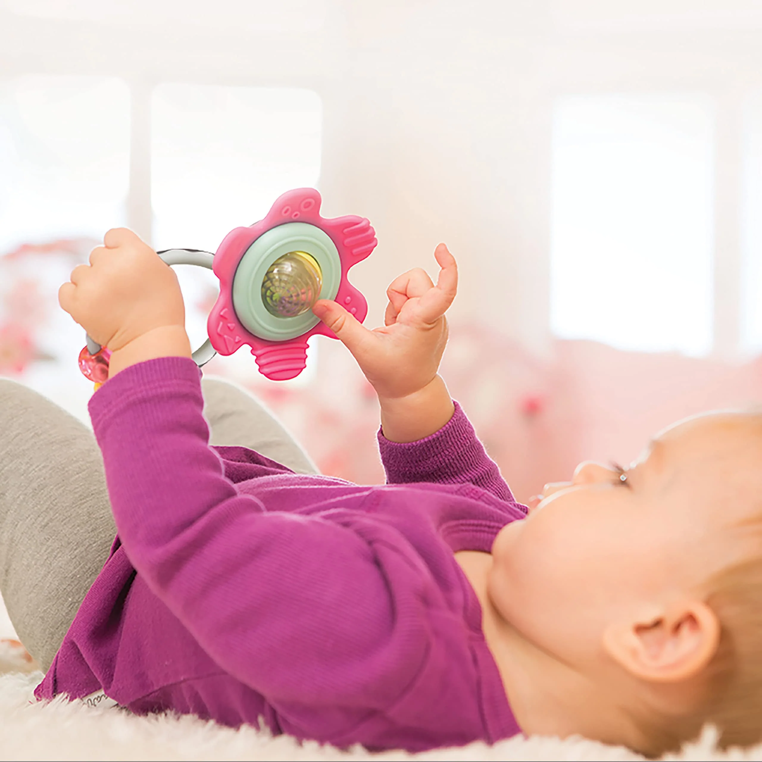 Baby Toy, Infantino Spin & Teethe Gummy Flower Rattle - Easy to Grab, Chewy Rings - Image 4