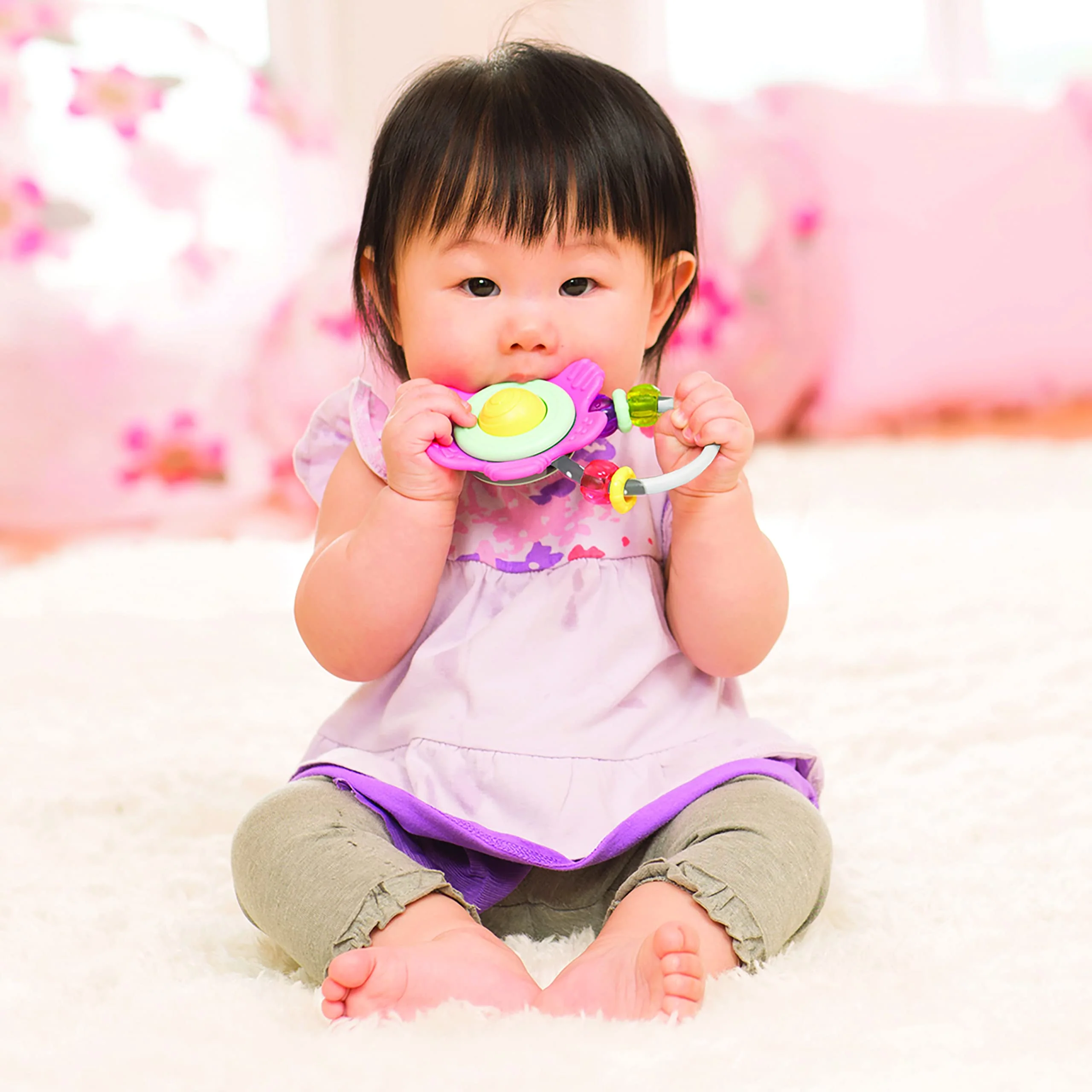 Baby Toy, Infantino Spin & Teethe Gummy Flower Rattle - Easy to Grab, Chewy Rings - Image 5