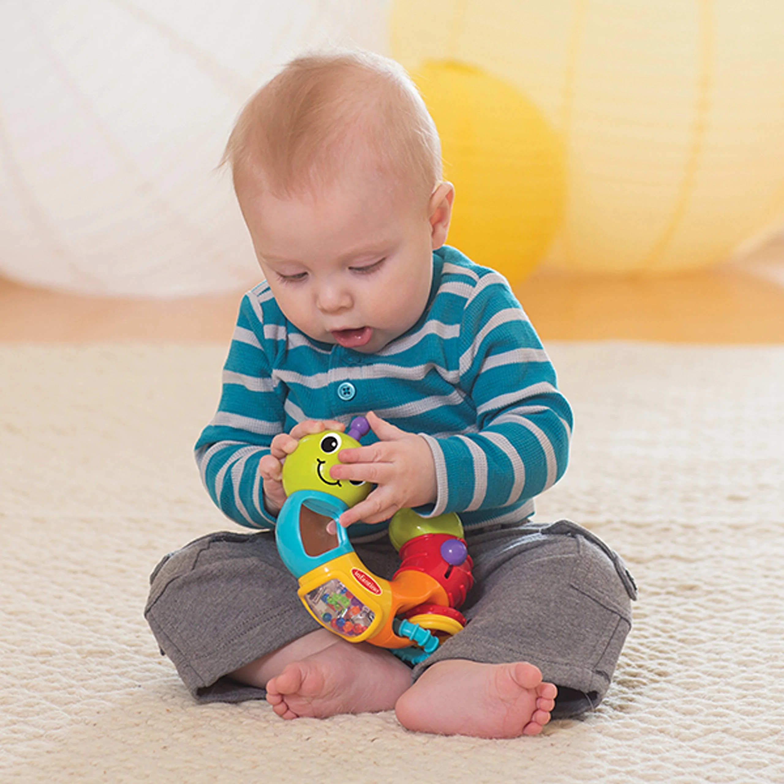 Infantino Topsy Turby Twist and Play Caterpillar Rattle - Rotating Body, Sliding Rings, Mirror & Noise Makers - Activity Toy for Ages 6 Months + - Image 3