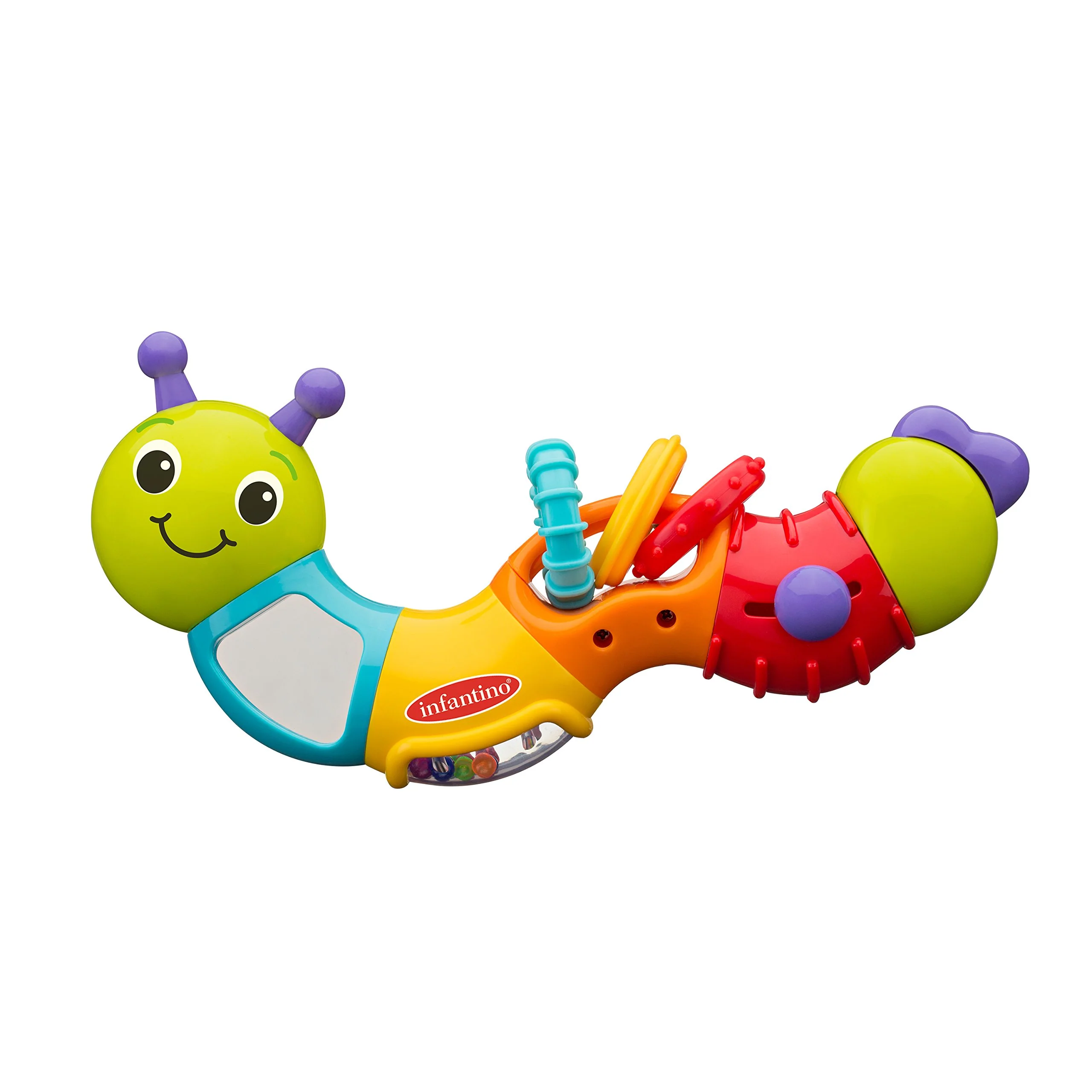 Infantino Topsy Turby Twist and Play Caterpillar Rattle - Rotating Body, Sliding Rings, Mirror & Noise Makers - Activity Toy for Ages 6 Months + - Image 4
