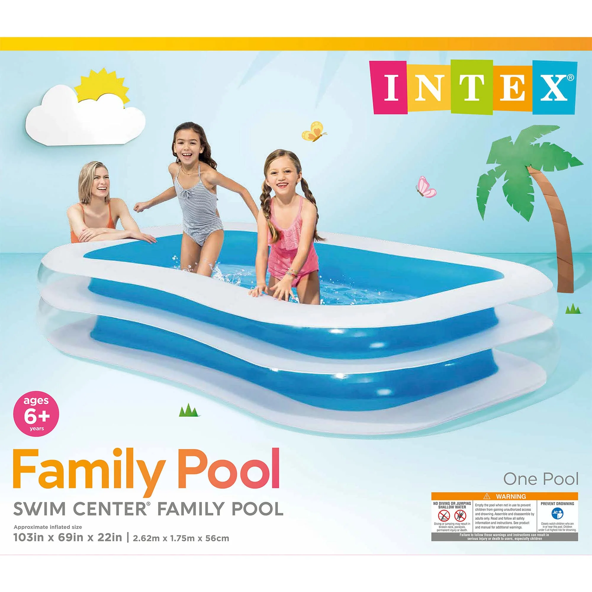 Intex 56483EP Inflatable 8.5' x 5.75' Swim Center Family Pool for 2-3 Kids, Backyard Splash Pool for Children 6+ Years Old, 198-Gallons, Blue & White - Image 4