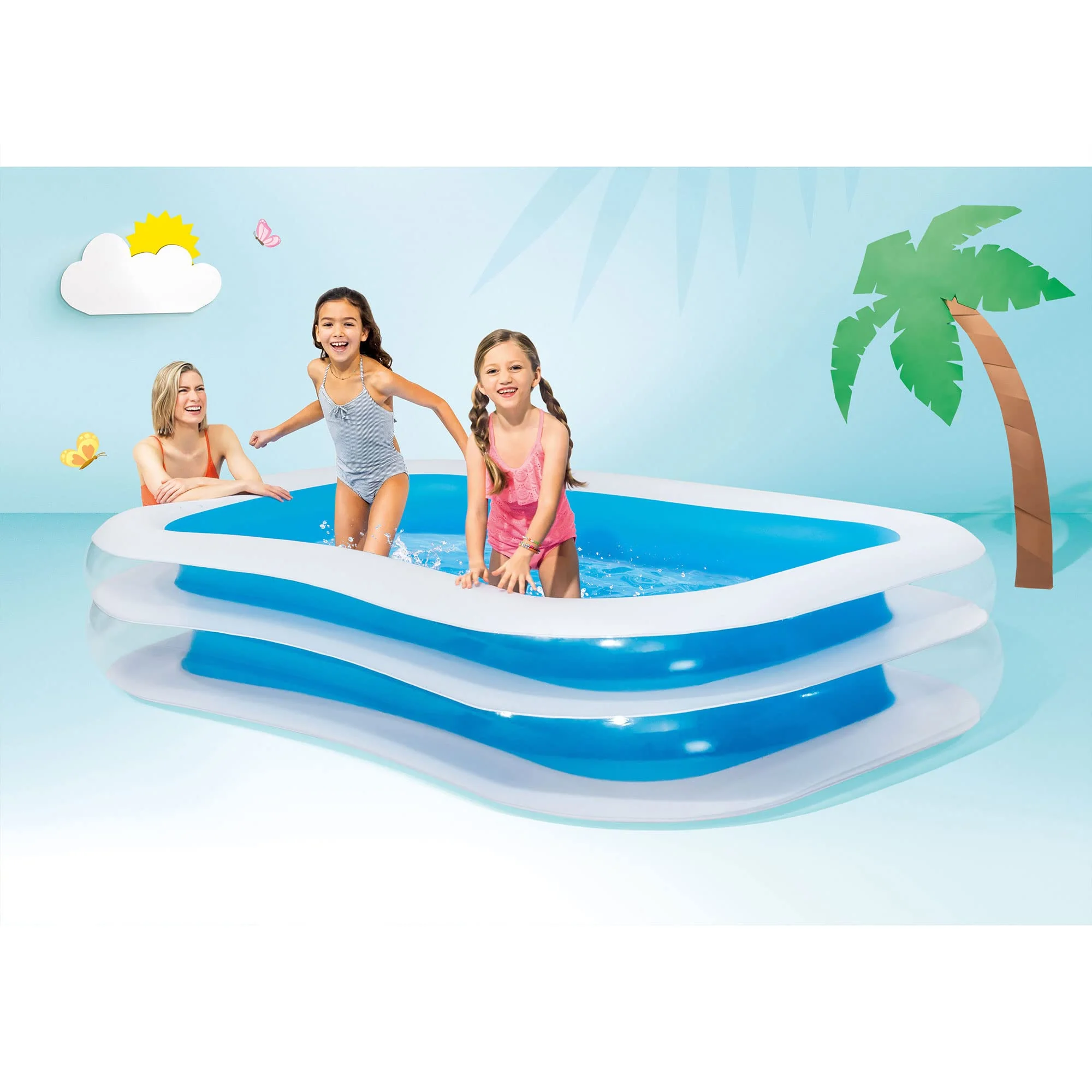 Intex 56483EP Inflatable 8.5' x 5.75' Swim Center Family Pool for 2-3 Kids, Backyard Splash Pool for Children 6+ Years Old, 198-Gallons, Blue & White - Image 7