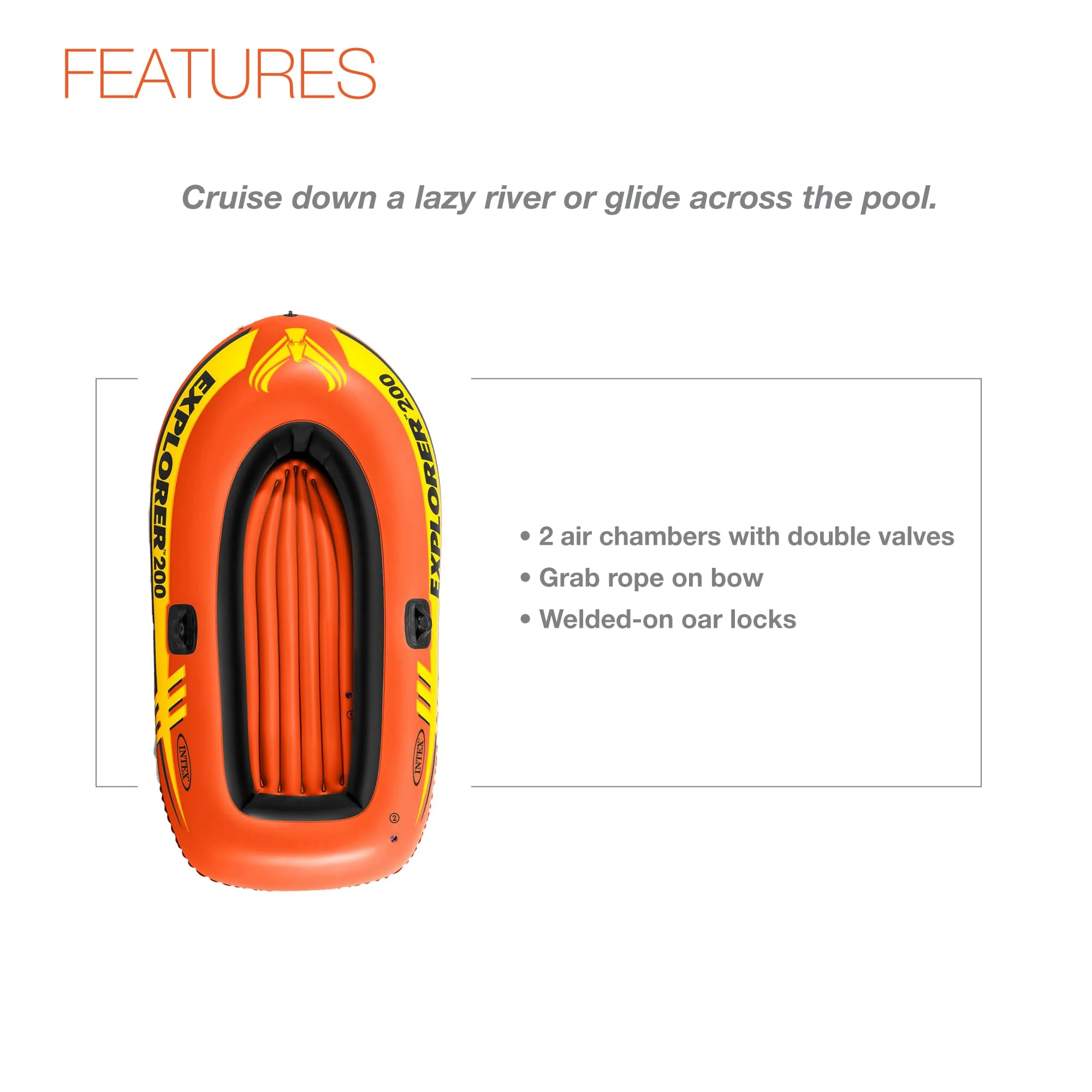 Intex Explorer 200 Inflatable 2 Person Capacity Pool & Lake Fishing Raft Boat - Image 4