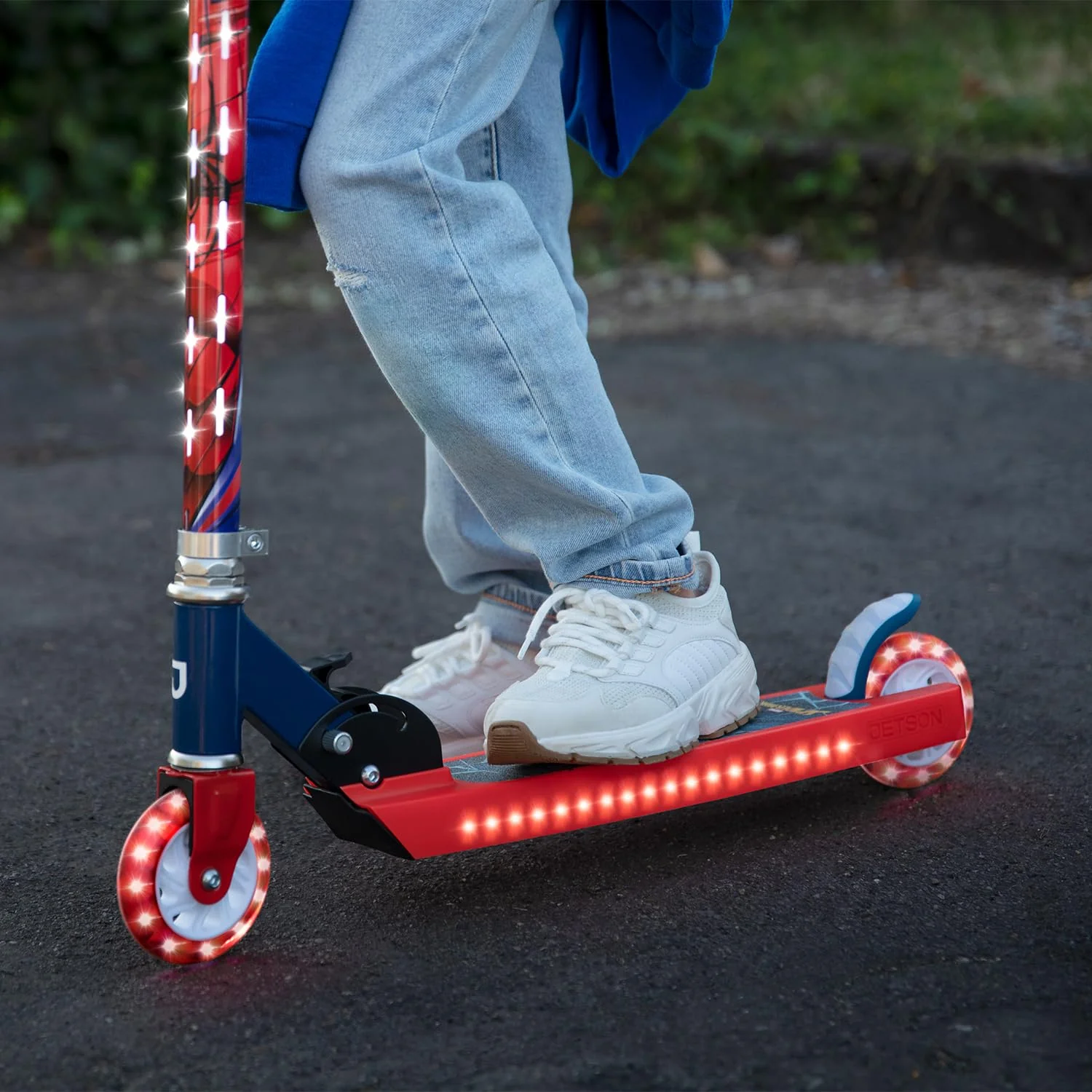 Jetson Marvel Spider-Man 2-Wheel Light-Up Kids Kick Scooter, LED Lights on Handlebar, Stem, Wheels & Deck, Adjustable Handlebar, Rear Brake, Lightweight, Easy-Fold Mechanism, Ages 5+, JSPMN-2KIK - Image 7