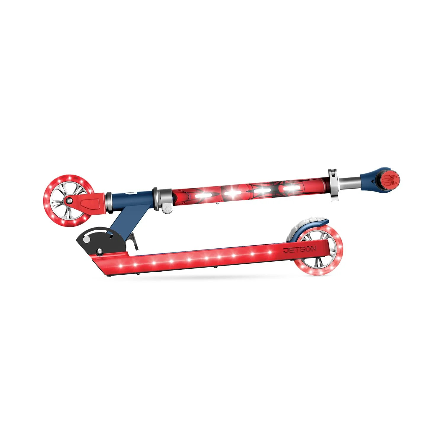 Jetson Marvel Spider-Man 2-Wheel Light-Up Kids Kick Scooter, LED Lights on Handlebar, Stem, Wheels & Deck, Adjustable Handlebar, Rear Brake, Lightweight, Easy-Fold Mechanism, Ages 5+, JSPMN-2KIK - Image 9