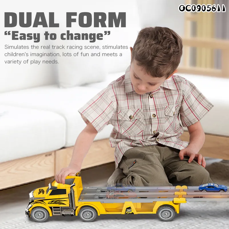 Kids truck folding catapult ejection inertia friction deformation car toy with alloy car - Image 4