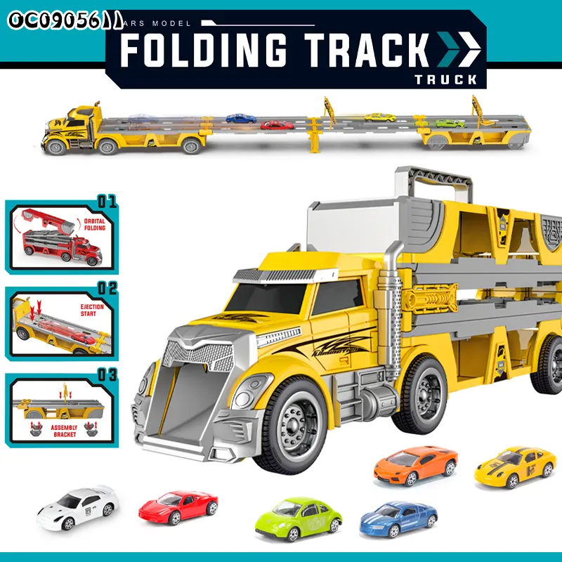 Kids truck folding catapult ejection inertia friction deformation car toy with alloy car - Image 5