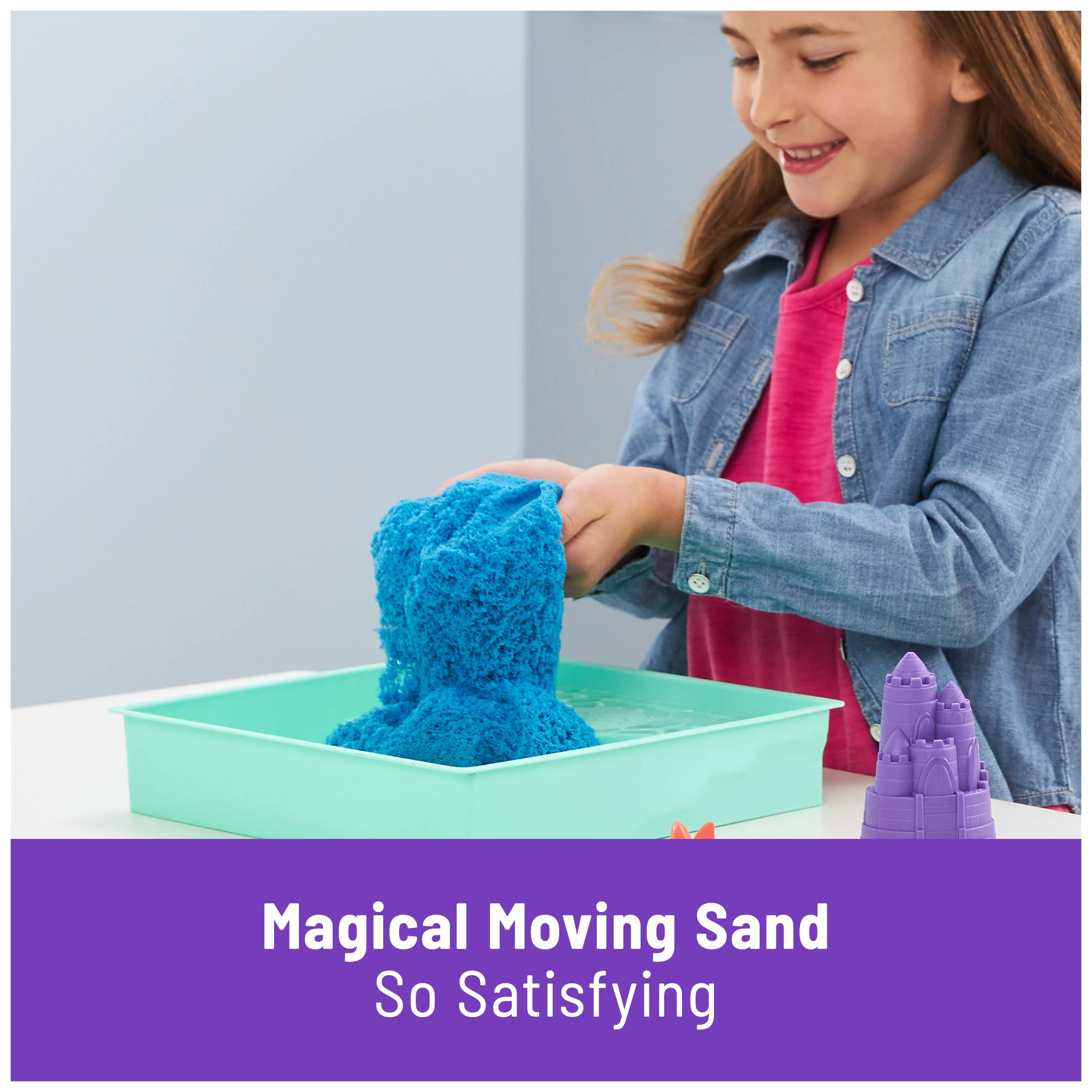 Kinetic Sand, Sandbox Set, Creative Easter Gifts, Includes 1lb Blue Moldable Play Sand, 4 Tools & Molds, Storage, Sensory Toys for Kids Ages 3 and up - Image 3