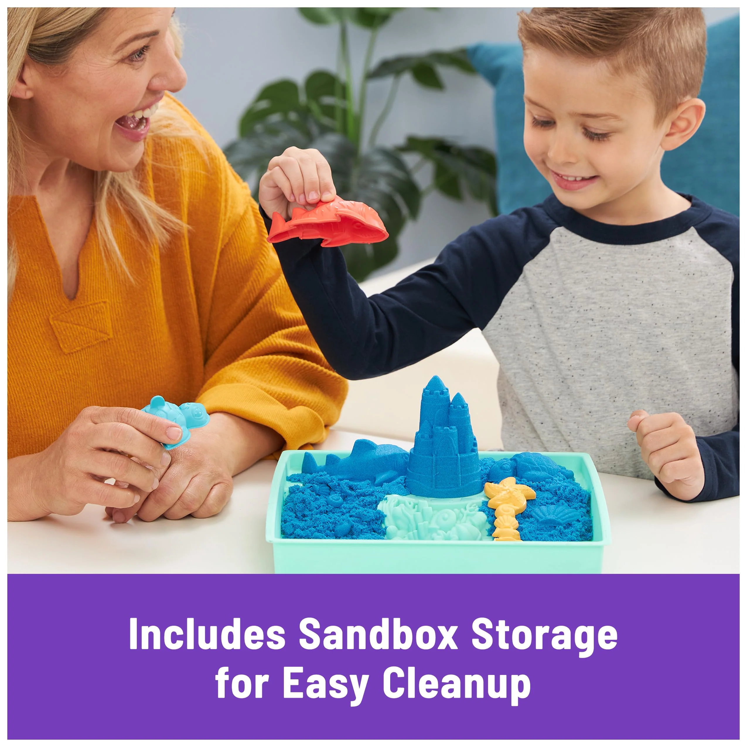 Kinetic Sand, Sandbox Set, Creative Easter Gifts, Includes 1lb Blue Moldable Play Sand, 4 Tools & Molds, Storage, Sensory Toys for Kids Ages 3 and up - Image 7