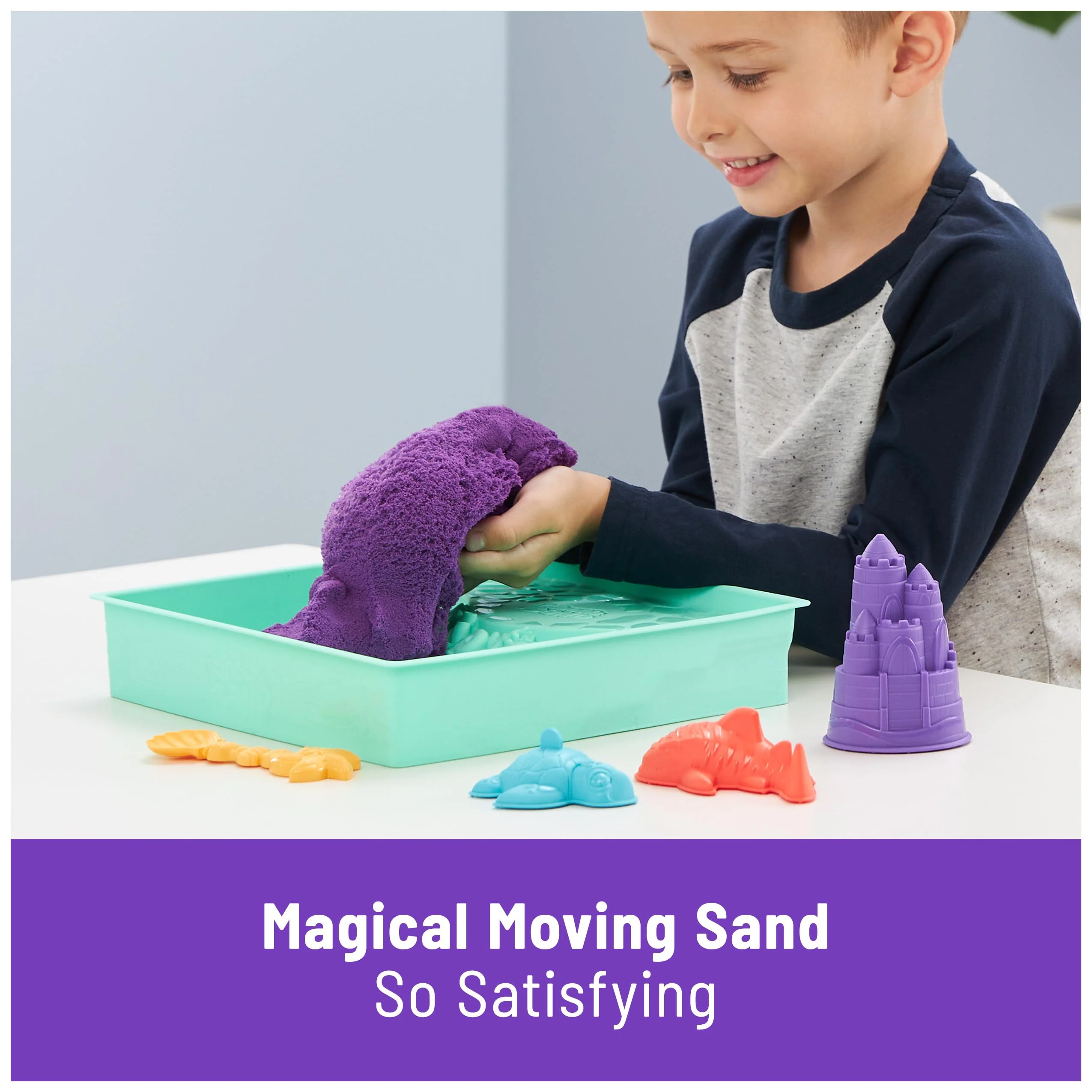 Kinetic Sand, Sandbox Set, Creative Easter Gifts, Includes 1lb Purple Moldable Play Sand, 4 Tools & Molds, Storage, Sensory Toys for Kids Ages 3 and up - Image 3