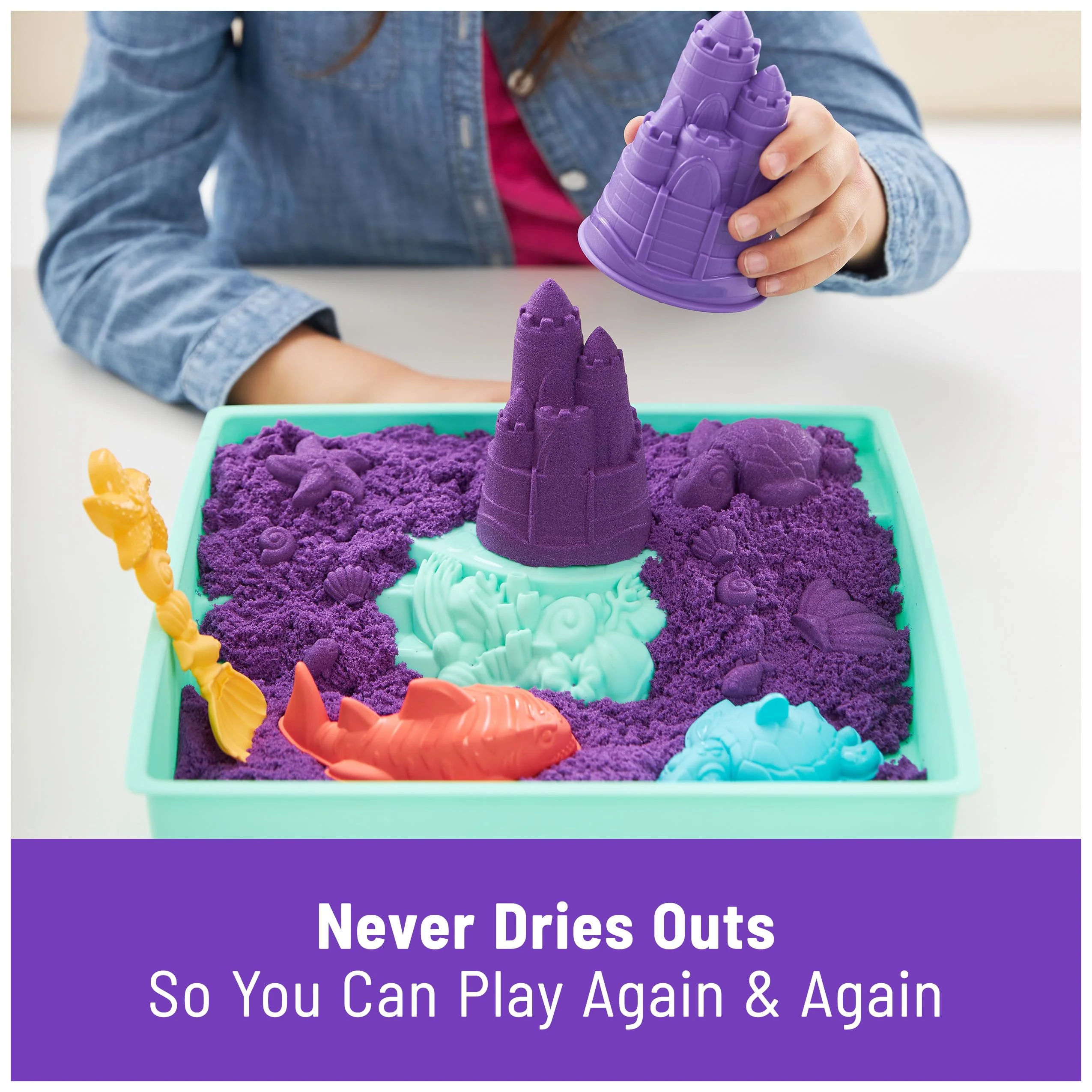 Kinetic Sand, Sandbox Set, Creative Easter Gifts, Includes 1lb Purple Moldable Play Sand, 4 Tools & Molds, Storage, Sensory Toys for Kids Ages 3 and up - Image 5