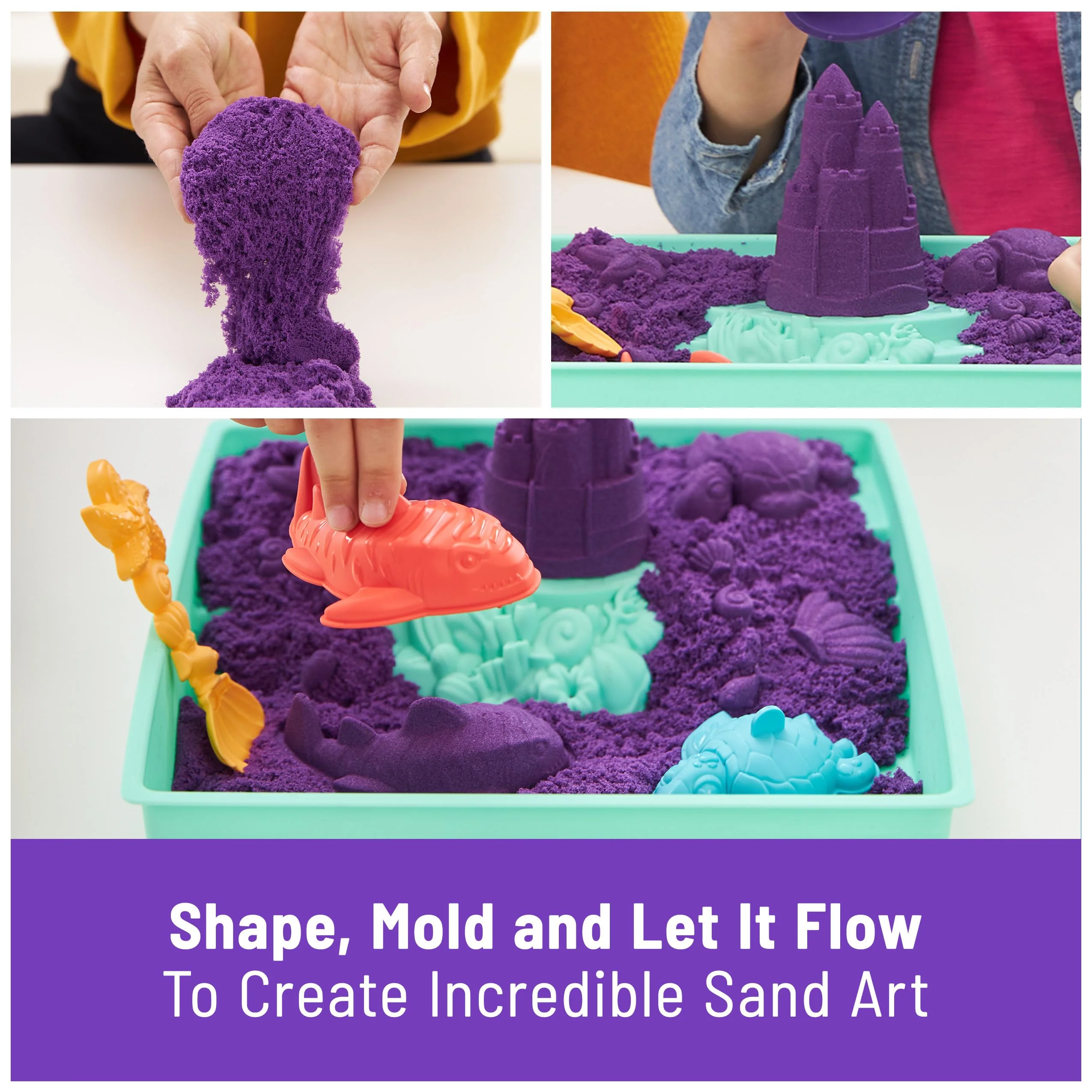 Kinetic Sand, Sandbox Set, Creative Easter Gifts, Includes 1lb Purple Moldable Play Sand, 4 Tools & Molds, Storage, Sensory Toys for Kids Ages 3 and up - Image 8