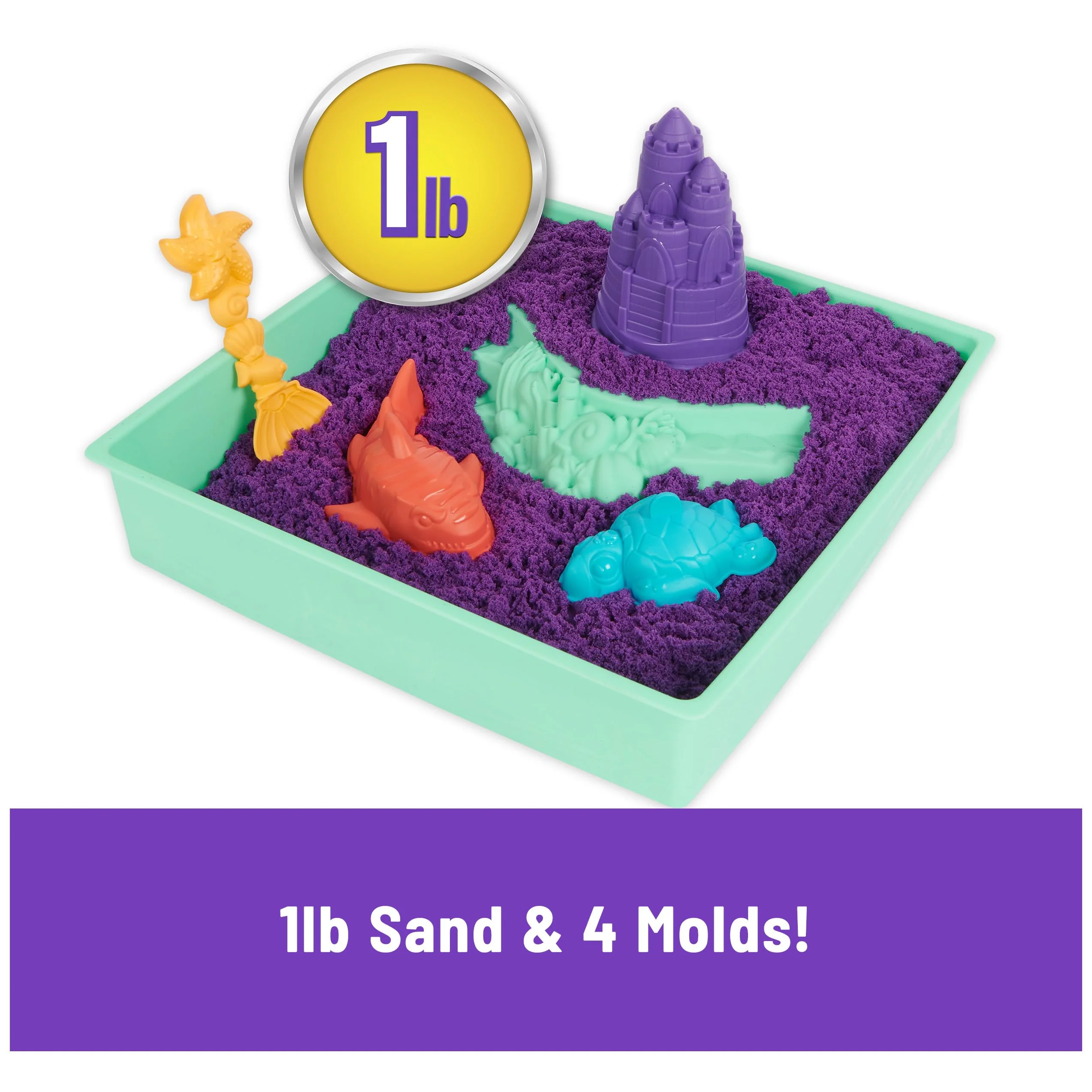 Kinetic Sand, Sandbox Set, Creative Easter Gifts, Includes 1lb Purple Moldable Play Sand, 4 Tools & Molds, Storage, Sensory Toys for Kids Ages 3 and up - Image 9