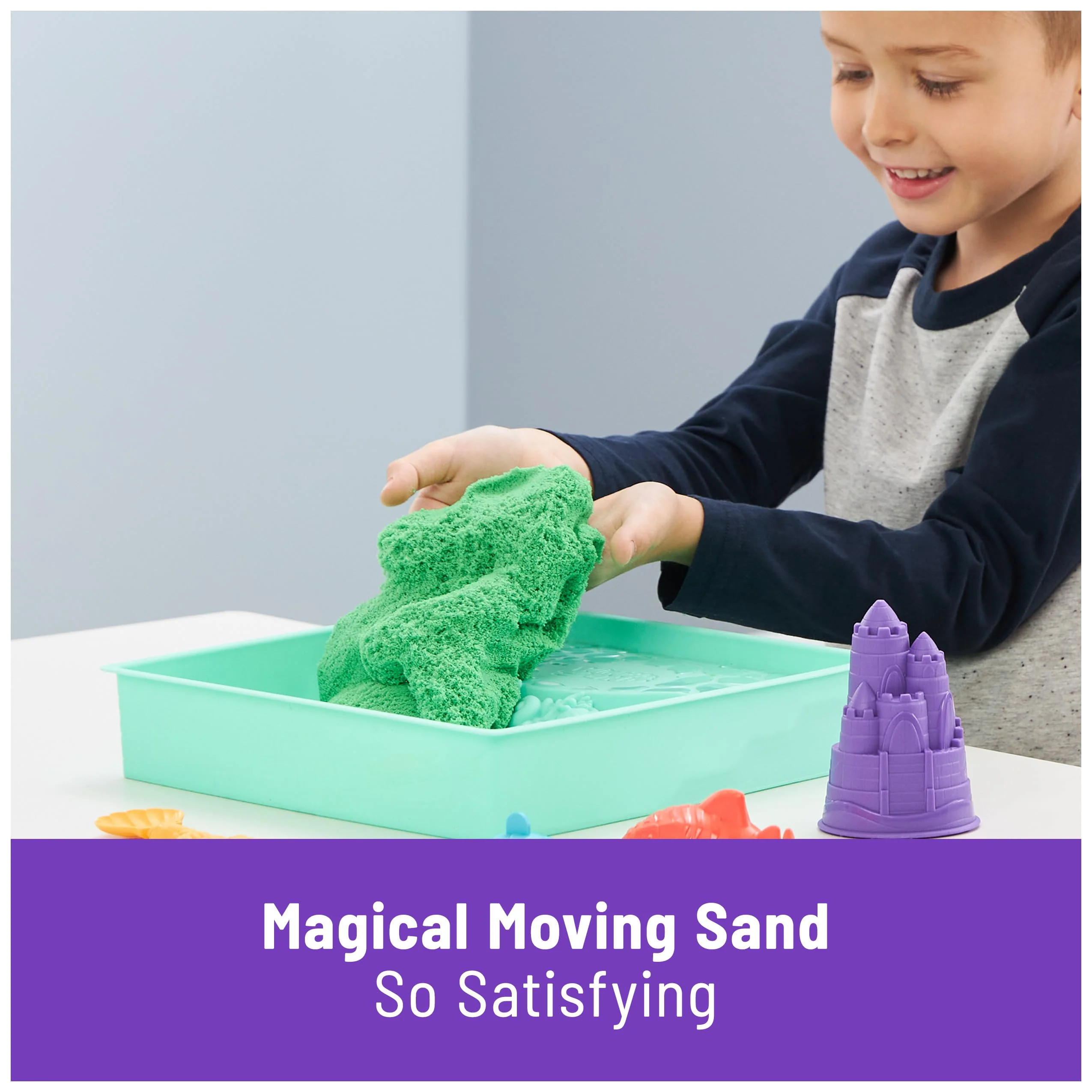 Kinetic Sand, Sandbox Set with 1lb Green Play Sand, 4 Tools & Molds, Storage, Sensory Toys for Kids Ages 3 and up - Image 3
