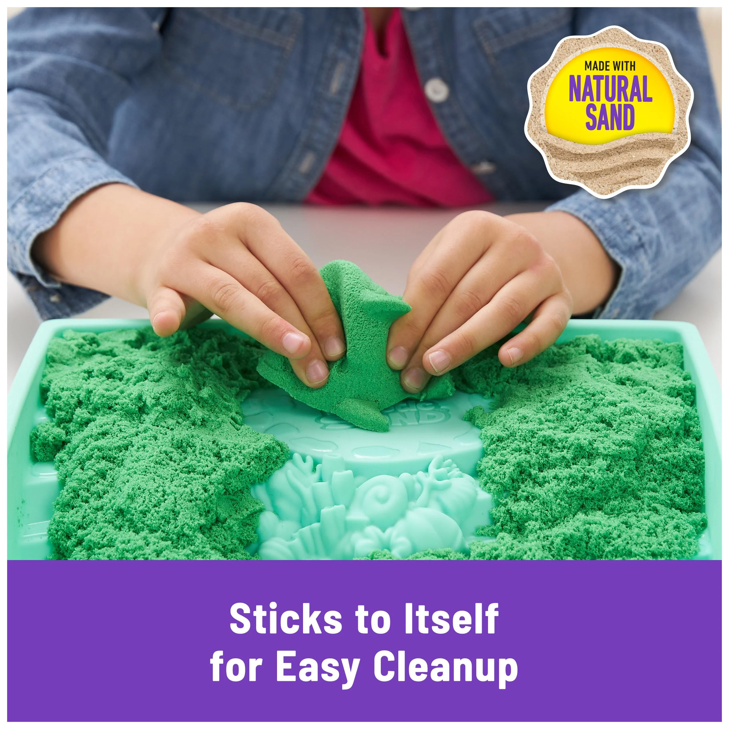 Kinetic Sand, Sandbox Set with 1lb Green Play Sand, 4 Tools & Molds, Storage, Sensory Toys for Kids Ages 3 and up - Image 6