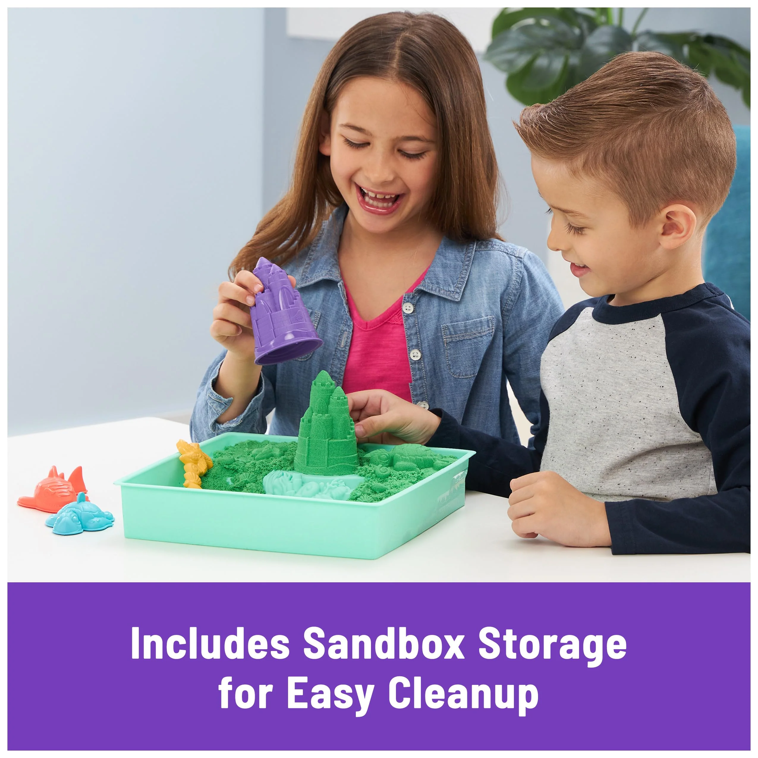 Kinetic Sand, Sandbox Set with 1lb Green Play Sand, 4 Tools & Molds, Storage, Sensory Toys for Kids Ages 3 and up - Image 7