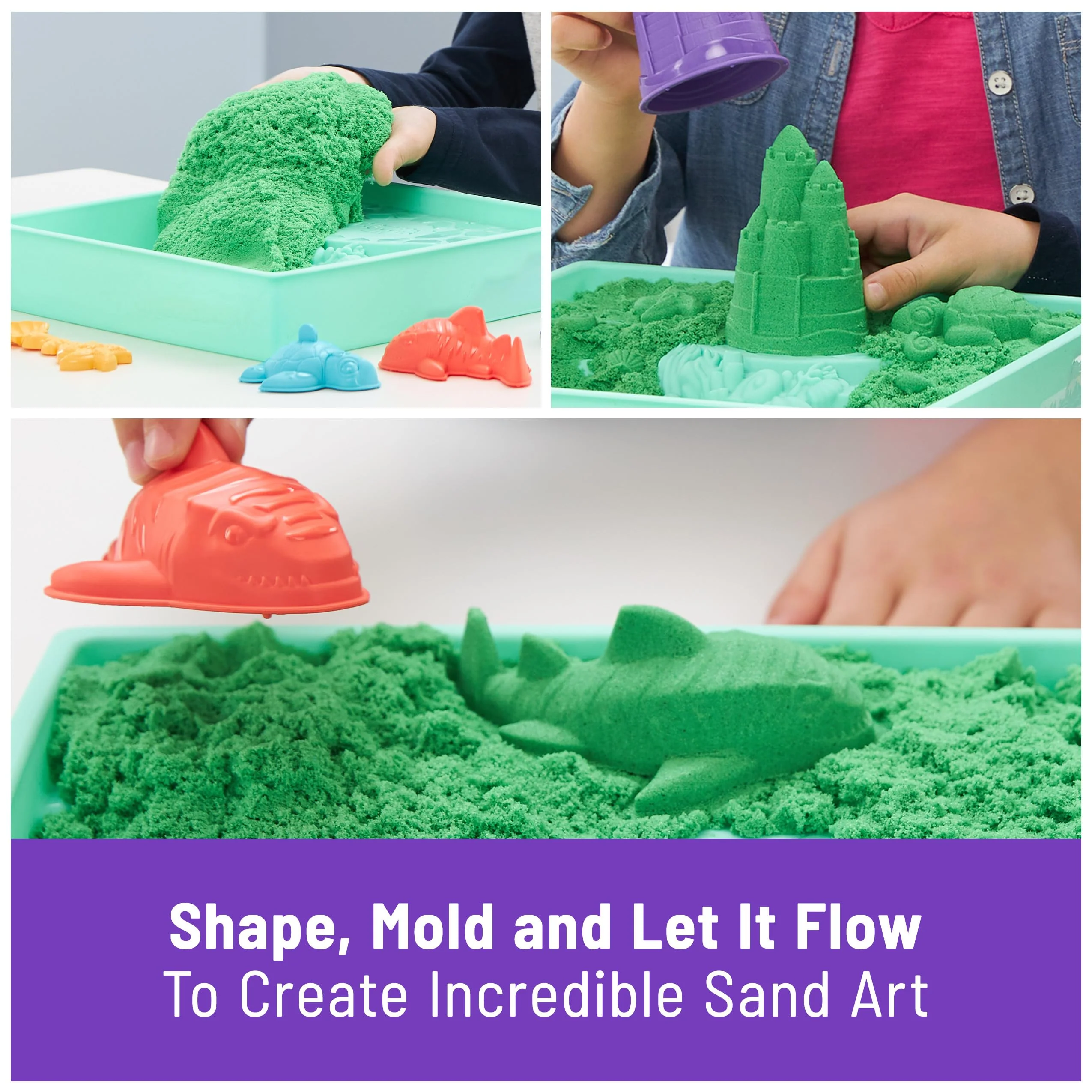 Kinetic Sand, Sandbox Set with 1lb Green Play Sand, 4 Tools & Molds, Storage, Sensory Toys for Kids Ages 3 and up - Image 8