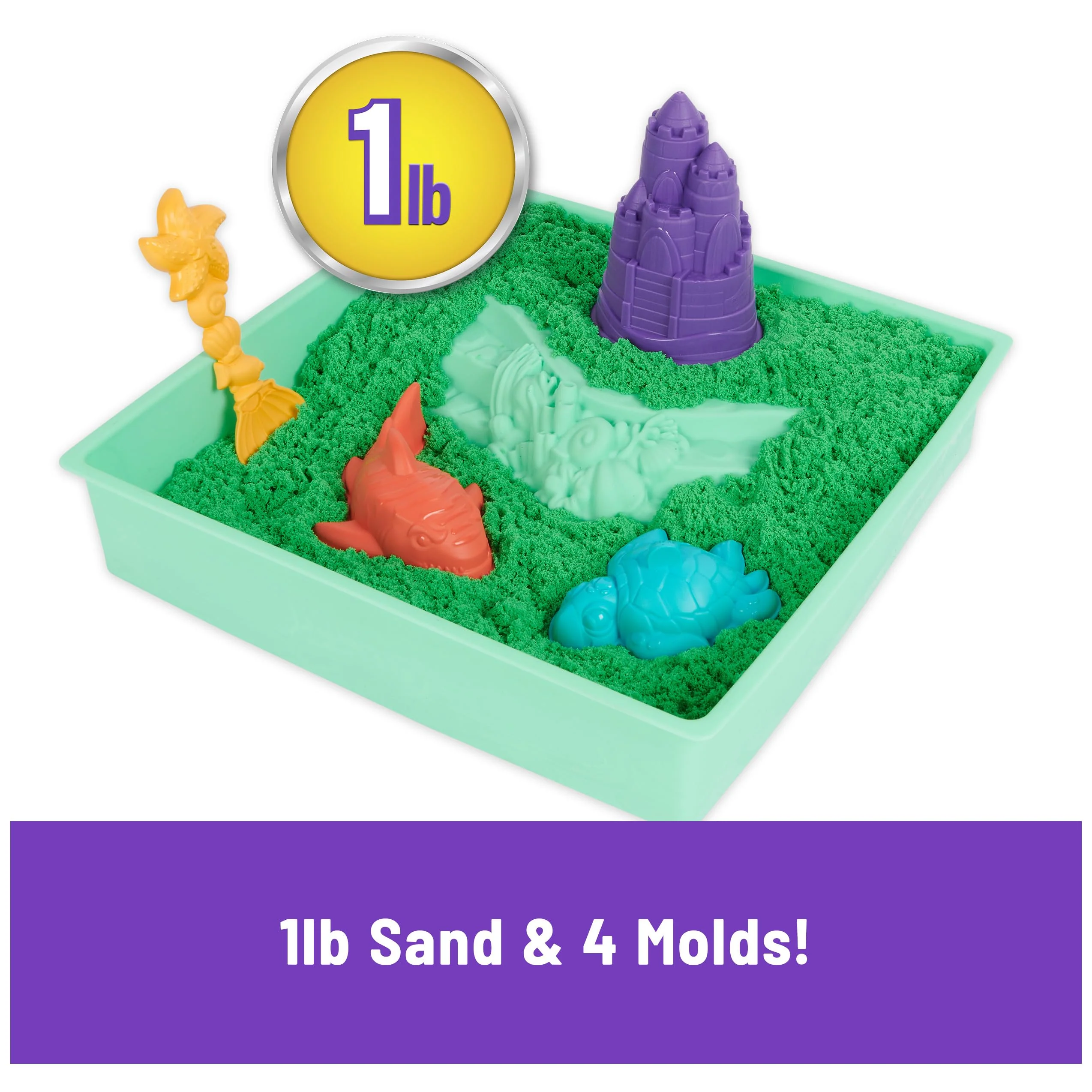 Kinetic Sand, Sandbox Set with 1lb Green Play Sand, 4 Tools & Molds, Storage, Sensory Toys for Kids Ages 3 and up - Image 9
