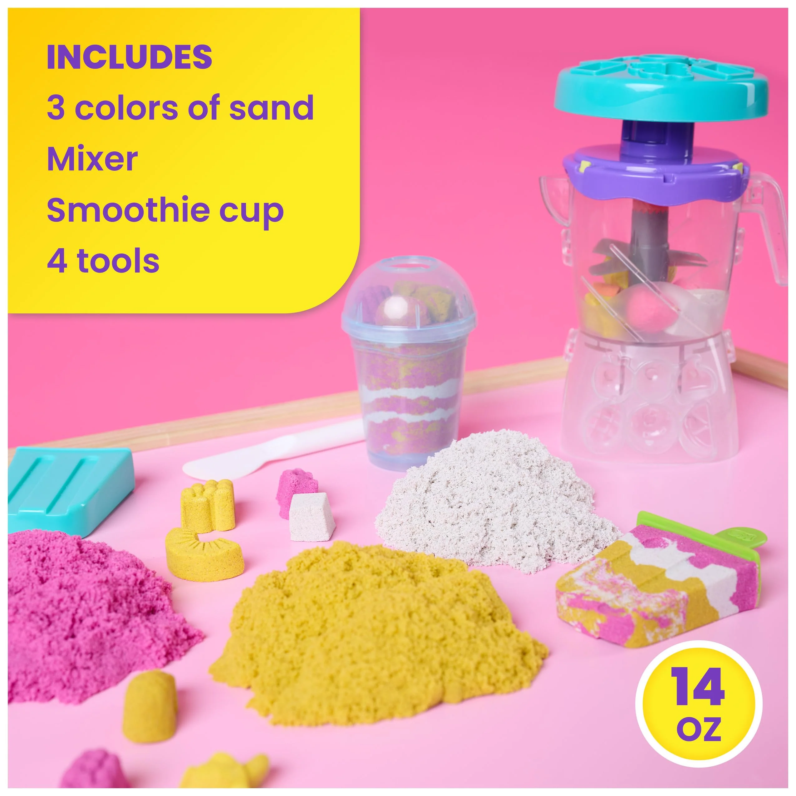 Kinetic Sand, Smoothie Mixer Playset, Easter Basket Stuffers, Includes 14 oz Moldable Play Sand, Tools & Popsicle Mold, Play Food Toy - Image 5